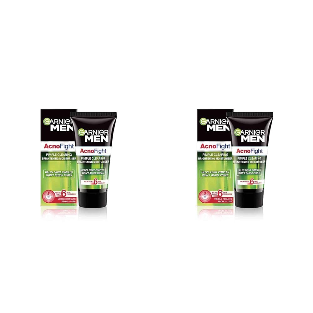 Garnier Men Acno Fight Pimple Clearing Brightening Moisturizer Cream - 45g (2 Pack) - Oil-Free Face Moisturizer for Acne-Prone Skin, Reduces Blemishes & Dark Spots - Perfect for Daily Skincare Routine & Post-Shave Hydration