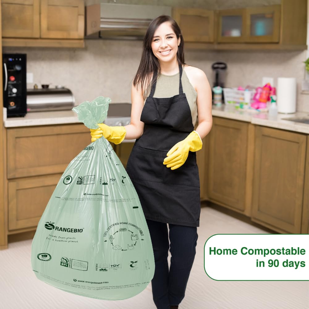 100% Certified Home Compostable Trash Bags - 55 Gallon (208 Liter), 60 Count, Extra Thick 1.57 Mils (38 x 58 Inches) - ASTM D6400 EN 13432 US BPI & OK Compost Home Certified - Eco-Friendly Kitchen & Yard Waste Disposal for Sustainable Living