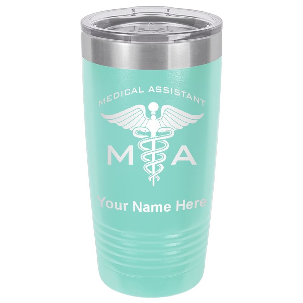 LaserGram 20oz Vacuum Insulated Stainless Steel Tumbler Mug with Personalized Engraving - Leakproof & Sweatproof Design for Hot & Cold Drinks - Perfect Gift for MA Medical Assistants, Nurses & Healthcare Workers (Teal) - Ideal for Office, Hospital Shifts, Travel & Outdoor Activities
