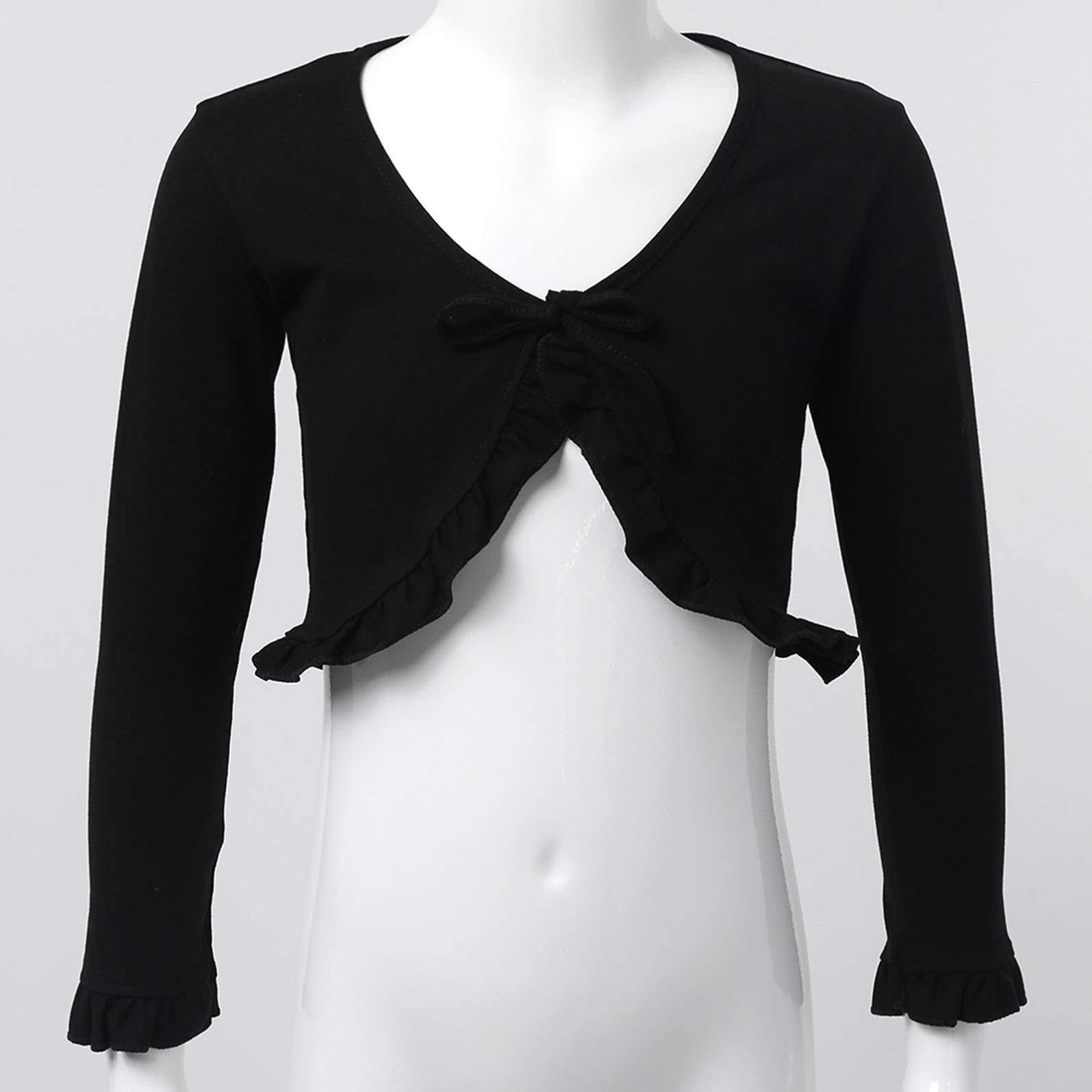 Freebily Girls Ballet Dance Cardigan - V Neck Knit Wrap Top for Warm-up & Gym - Soft Cropped Bolero Shrug Sweater for Dance Class, Performance & Casual Wear