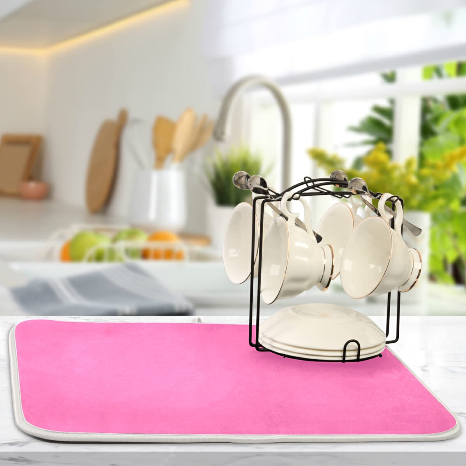 Extra Large Hot Pink Microfiber Dish Drying Mat - 18x24 Inch Heat-Resistant Kitchen Counter Mat for Dishes, Utensils & Cookware | Perfect for Kitchen Countertops, Sink Areas & Dish Rack Protection