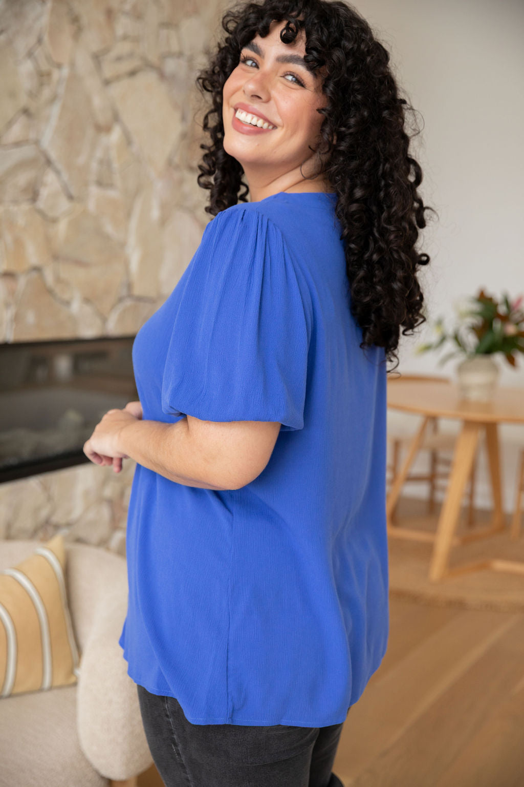 Winona Women's Short Sleeve Blouse - Cobalt Blue Casual Top for Work & Everyday Wear | Office Outfits & Weekend Style