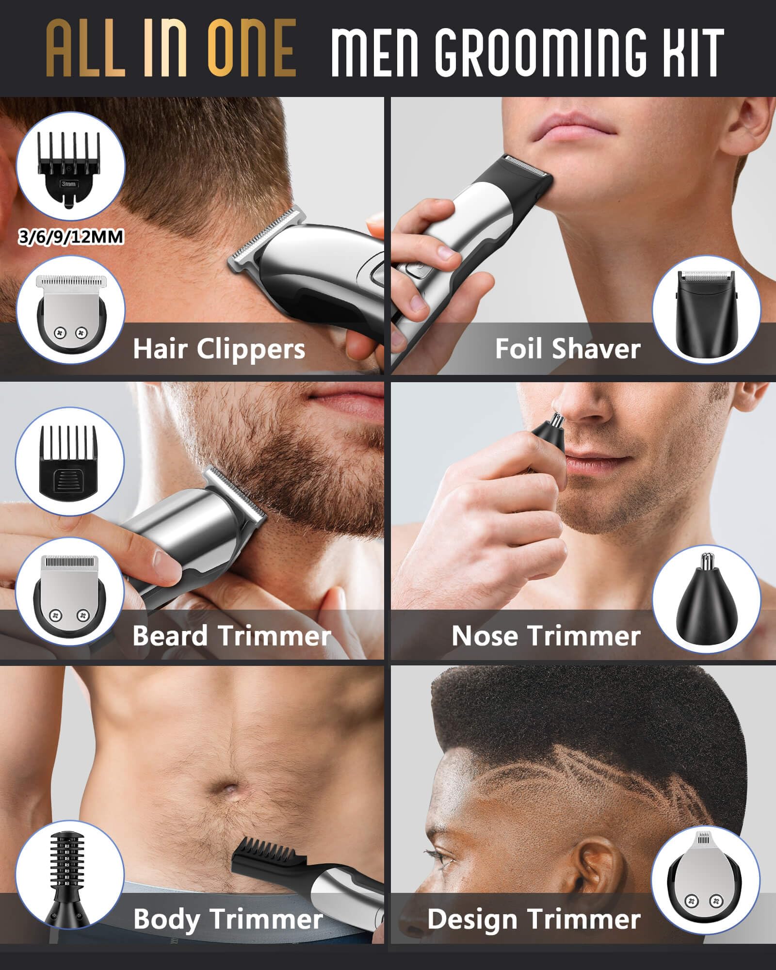 Ufree Professional Cordless Beard Trimmer for Men - Electric Razor & Nose Hair Trimmer Kit with Precision Hair Clippers - Perfect Grooming Gift Set for Men - Ideal for Home, Travel and Daily Shaving Routine