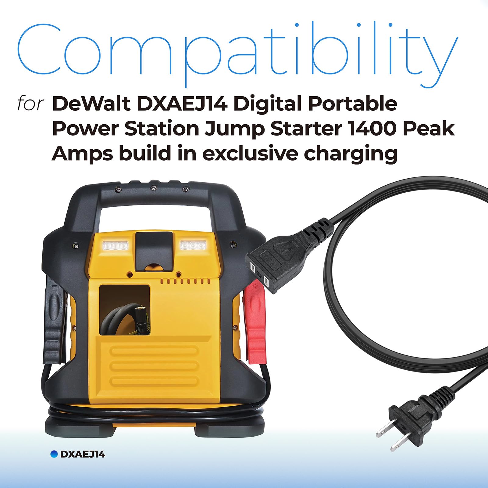 ANTOBLE 12V Power Cord for DeWalt DXAEJ14 1400A Car Jump Starter & DXAEPS2 Power Station - AC Wall Charger Adapter Cable for Portable Battery Chargers - Perfect for Emergency Roadside Assistance & Home Power Backup