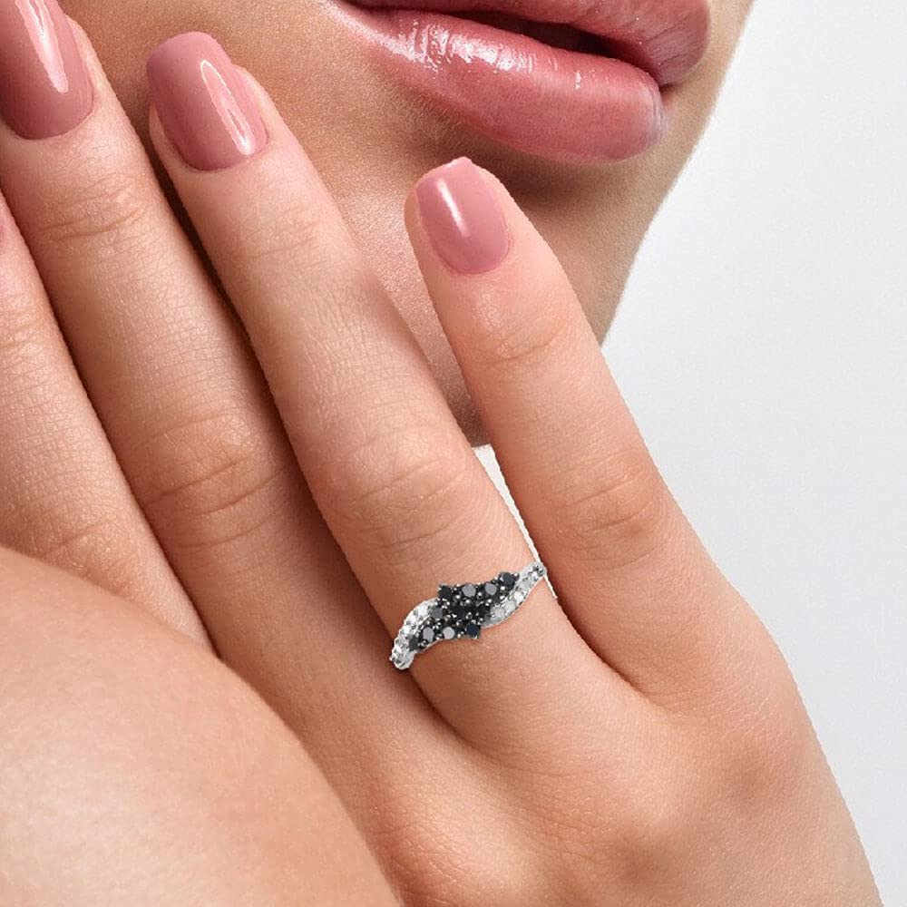 Dainty White Diamond & Black Onyx Stackable Ring Set for Women - Minimalist Sterling Silver Gold Plated Black Diamond Ring - Elegant Jewelry Gift for Her, Perfect for Stacking, Everyday Wear & Special Occasions