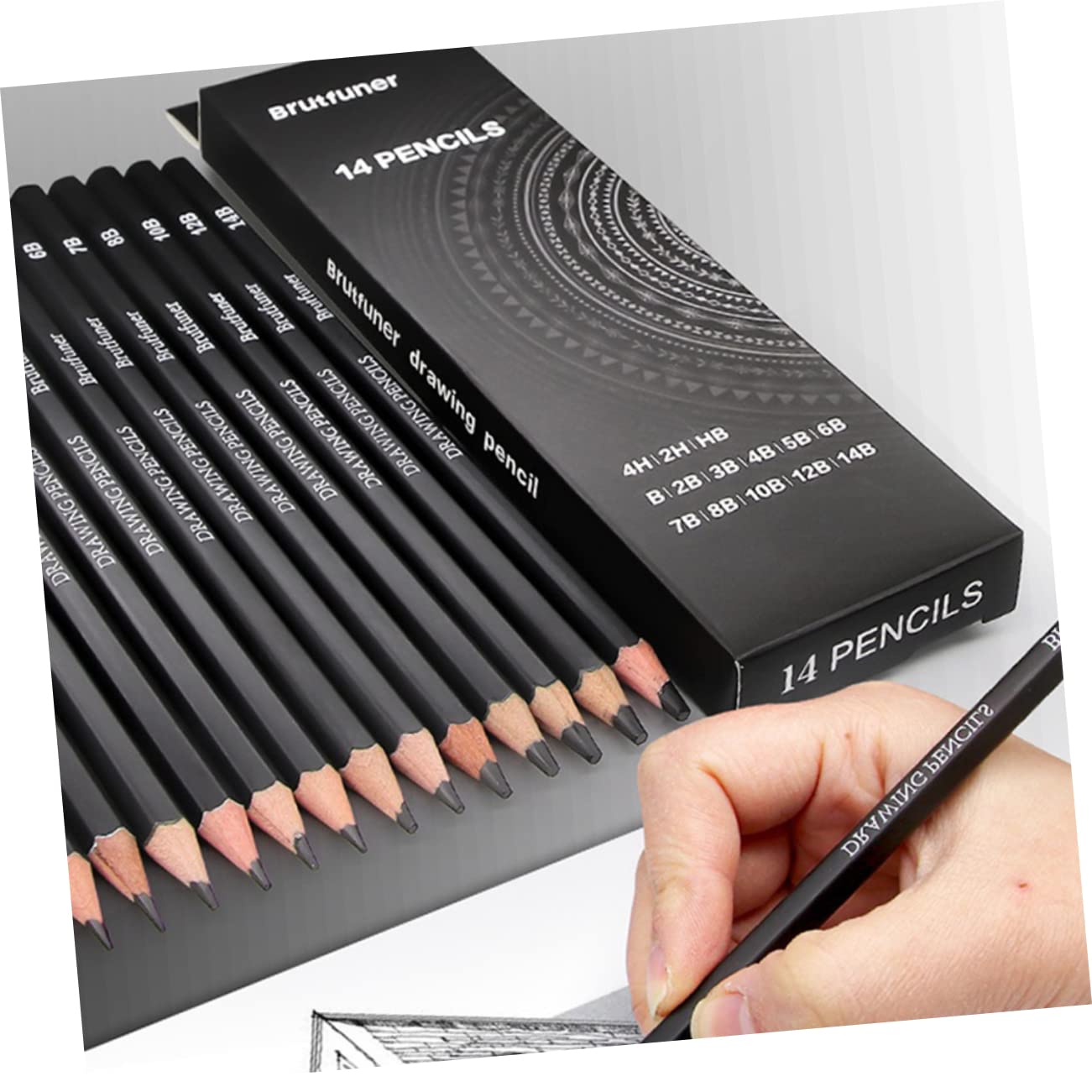 TEHAUX 14-Piece Professional Drawing Pencils Set (4H-14B Grades) - Smooth Sketching Pencils for Artists, Students & Beginners - Perfect for Sketching, Shading, Artwork & School Projects