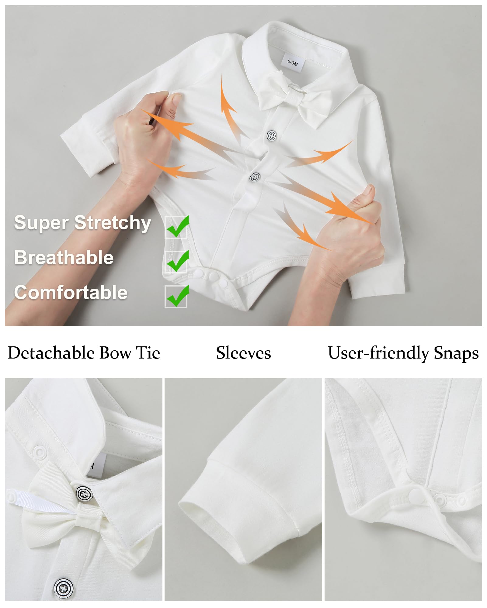 YALLET Baby Boy Formal Suit Set 0-24 Months - Dress Shirt, Bowtie, Vest & Pants - Infant Gentleman Outfit for Weddings, Christenings & Special Occasions