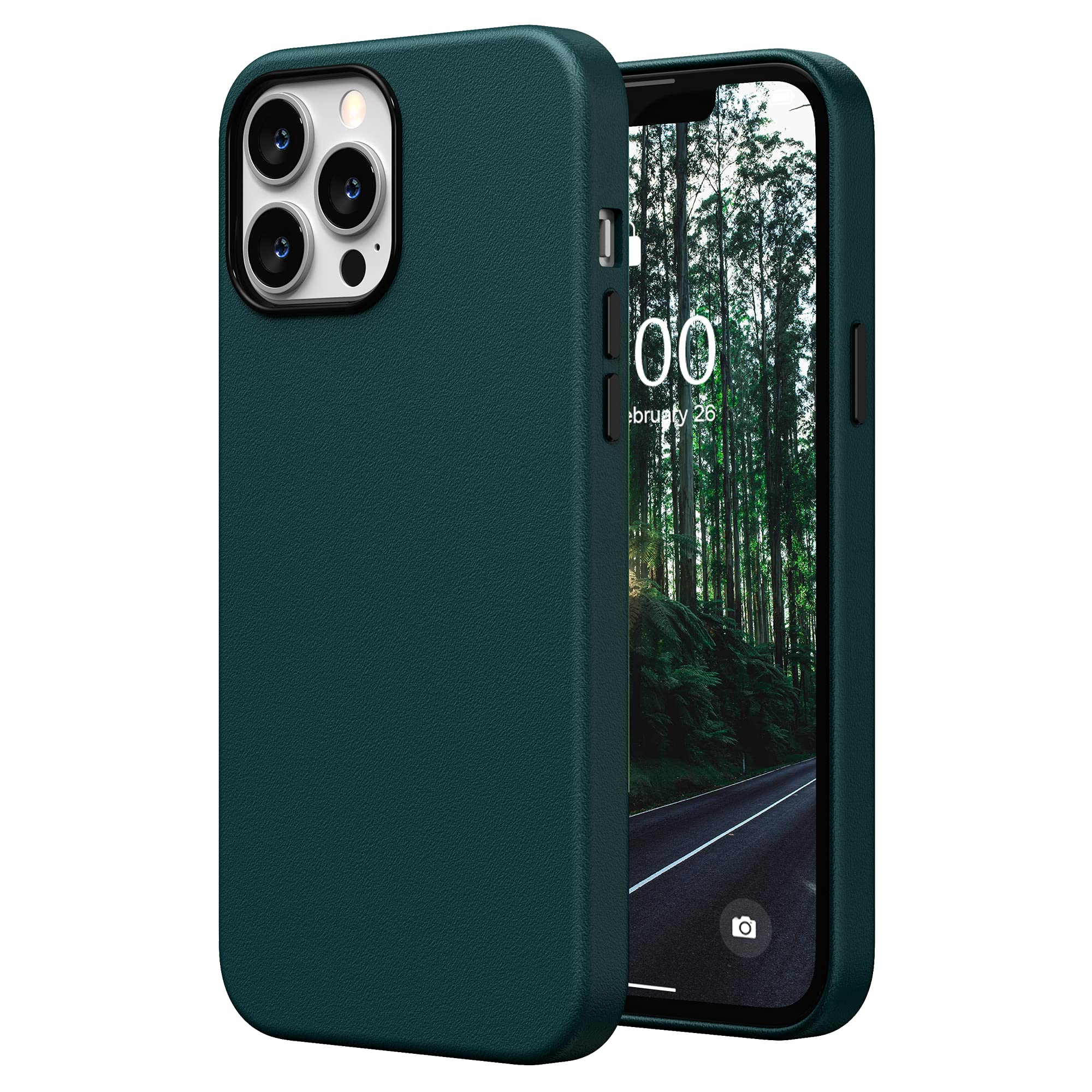 Premium Faux Leather iPhone 13 Pro Max Case (6.7 inch 2021) - SURPHY Slim Protective Phone Cover with Metallic Buttons & Soft Microfiber Lining | Teal Green | Perfect for Work, Travel & Everyday Use