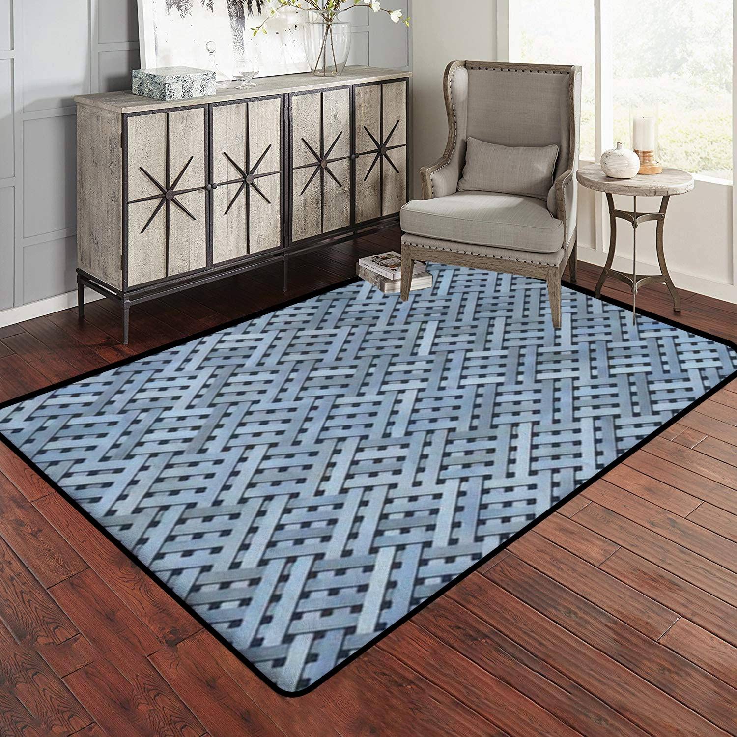 Modern Geometric Abstract Woven Rattan Area Rug - Non-Slip Indoor/Outdoor Floor Mat for Living Room, Bedroom, Nursery, Patio - 3x5 ft Home Decor Carpet | Perfect for Play Areas, Web Page Graphics & Stylish Interior Design