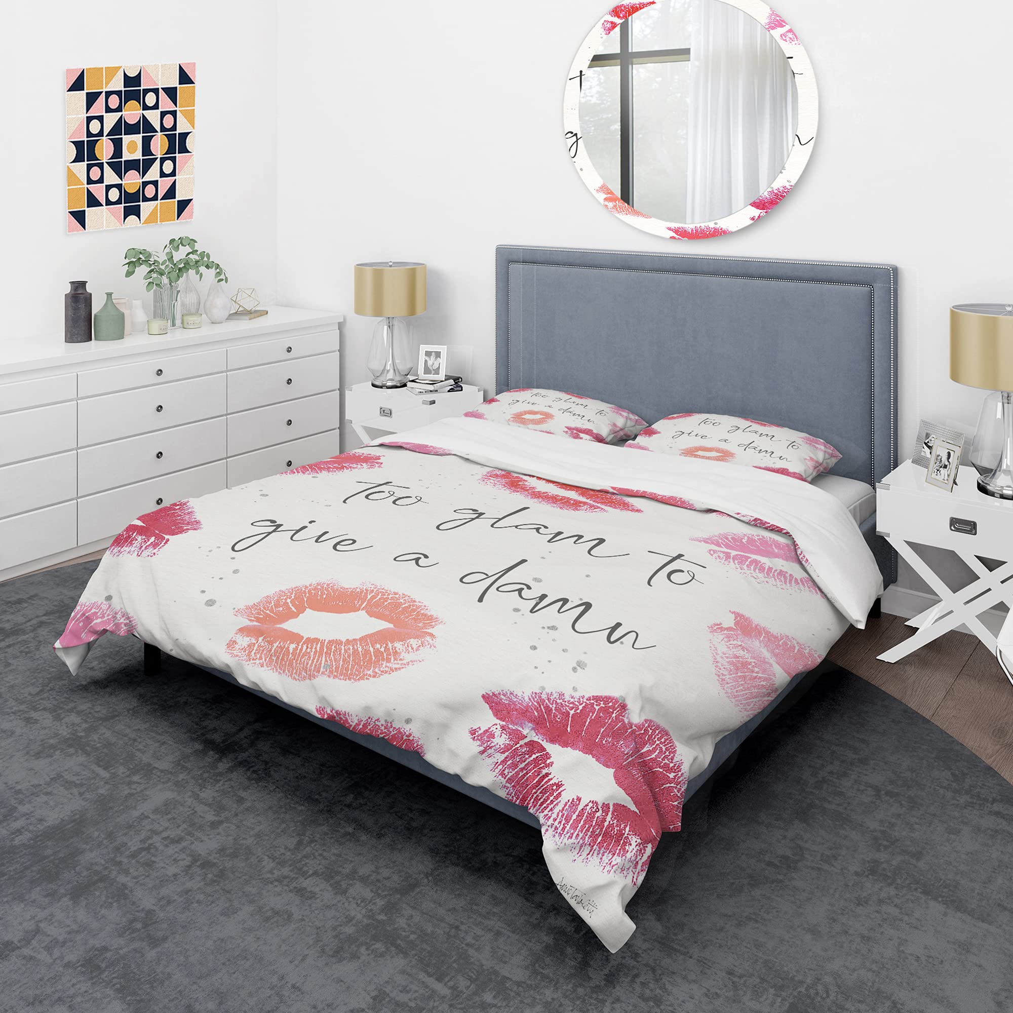 Glam Chic Accents VII Traditional Red Duvet Cover Set Queen Size - 3 Piece Fashion Bedding Set for All Seasons | Perfect for Master Bedroom, Guest Room & Luxury Hotel Decor