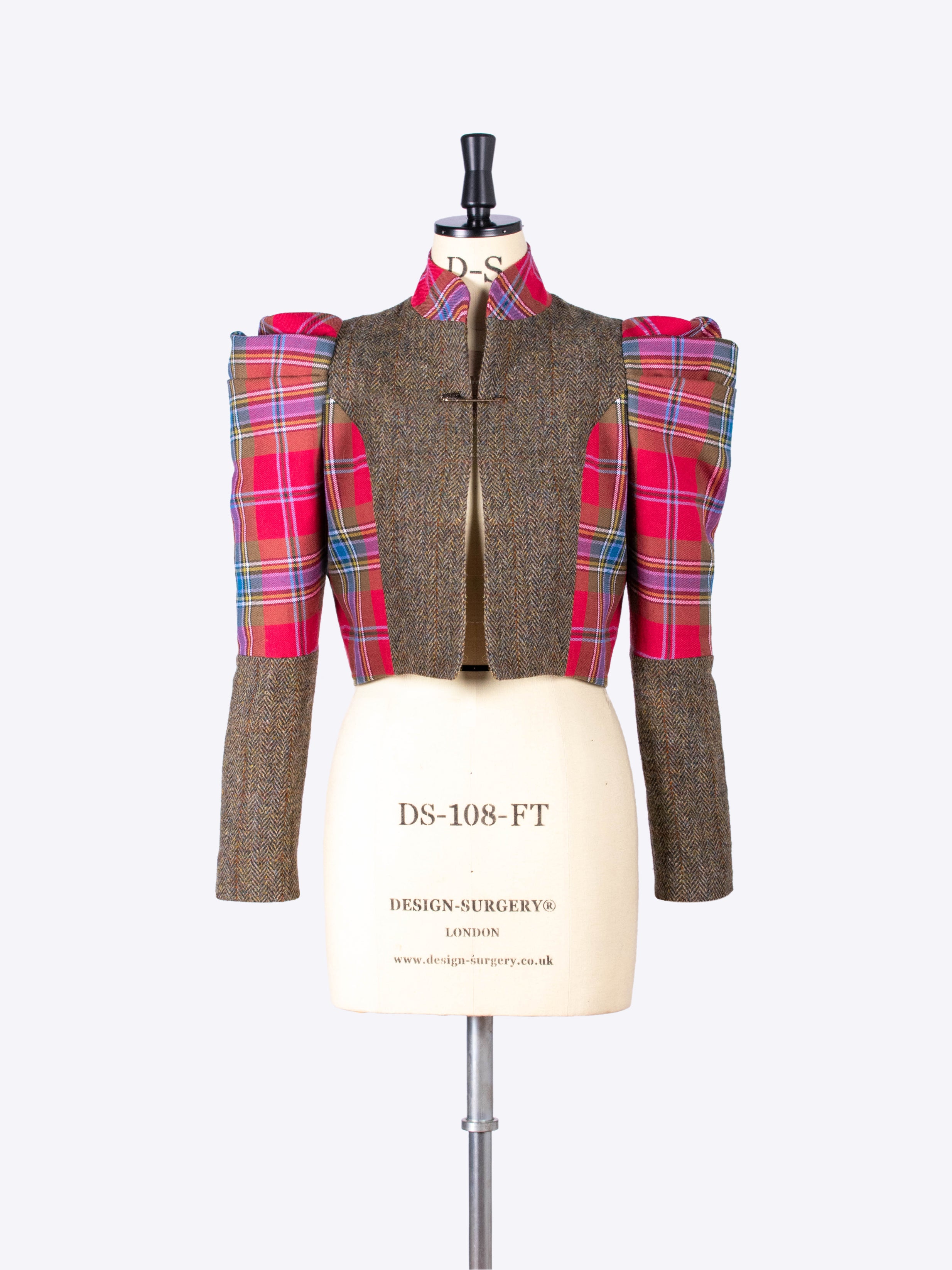 Limited Edition Puff Sleeve Bolero Jacket - Red Tartan & Harris Tweed Blend | Perfect for Fall Layering, Holiday Parties & Vintage-Inspired Outfits