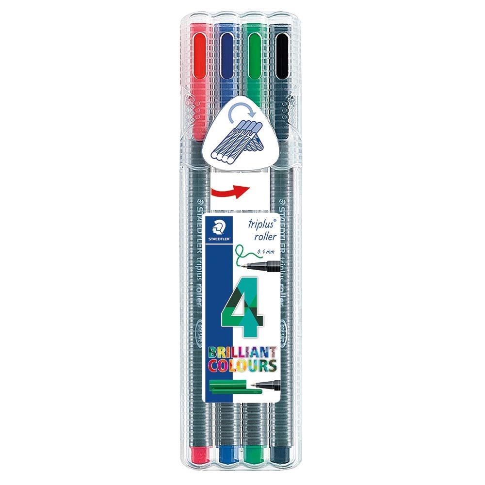 Staedtler Triplus Rollerball Pens 0.3mm Fine Point - 4 Pack (403SB4) | Smooth Writing for Office, School & Art Projects | Perfect for Note Taking, Journaling & Creative Drawing