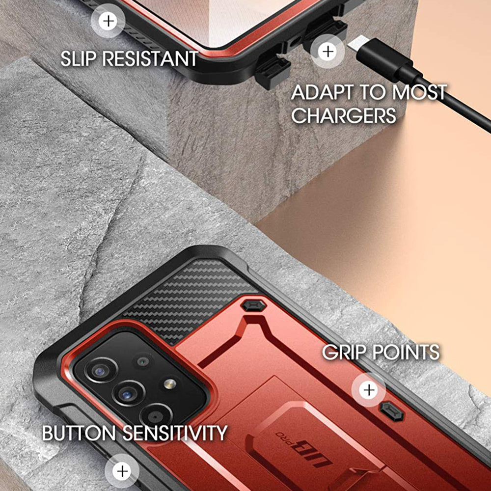 Samsung Galaxy A52 Unicorn Beetle Pro Rugged Case with Holster - Shockproof, Military-Grade Protection, Metallic Red | Perfect for Outdoor, Construction & Extreme Sports