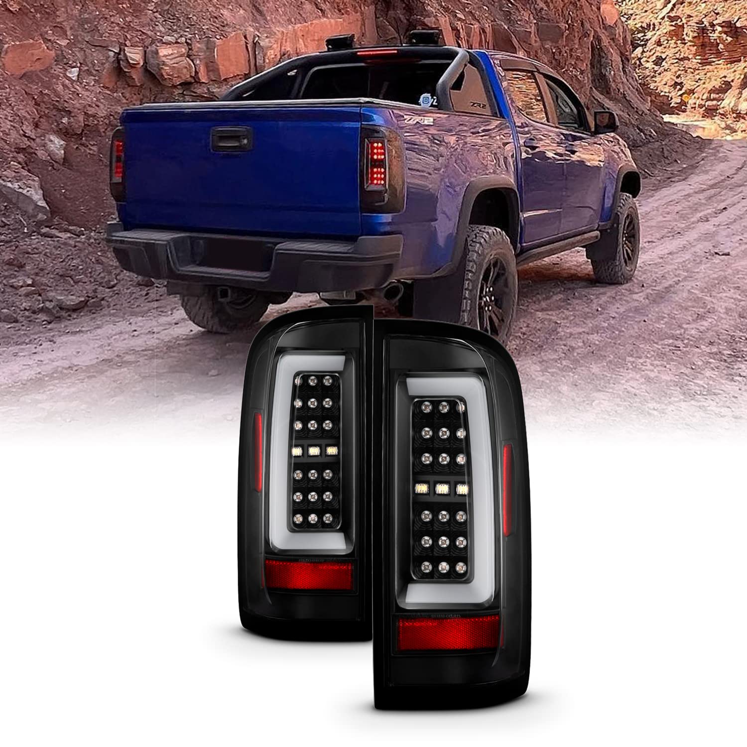 AKKON Full LED Daytime Running Lamp Bar & Tail Lights for 2015-2022 Chevy Colorado/GMC Canyon - Black Housing with Clear Lens (Complete Set) | Upgrade Your Truck's Style & Visibility for Night Driving & Off-Road Adventures