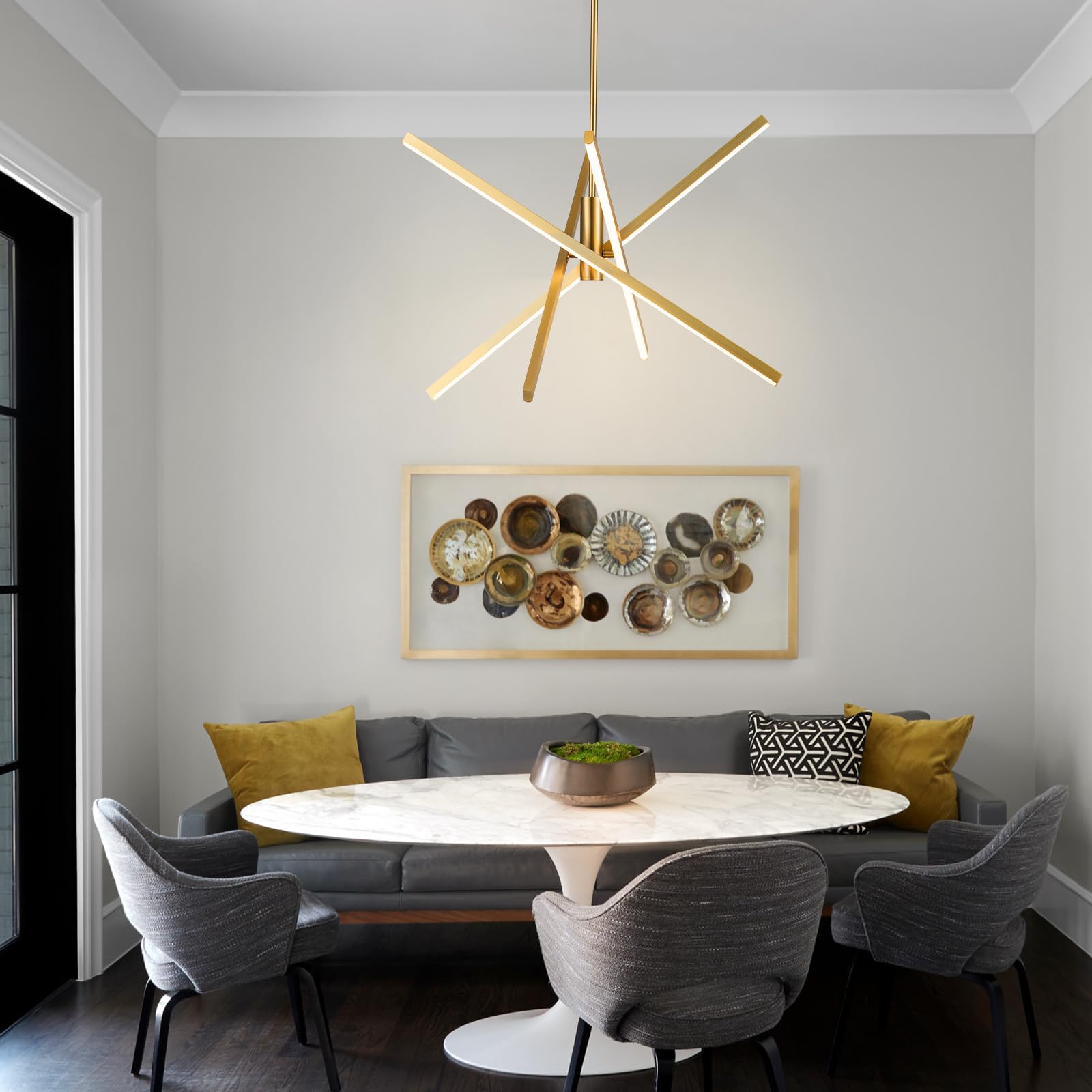 Y'INSP Modern Gold Sputnik Chandelier - 4-Light LED Linear Pendant Light Fixture for Dining Room, Kitchen Island, Living Room, Bedroom & Foyer | Elegant Contemporary Lighting for Home Decor
