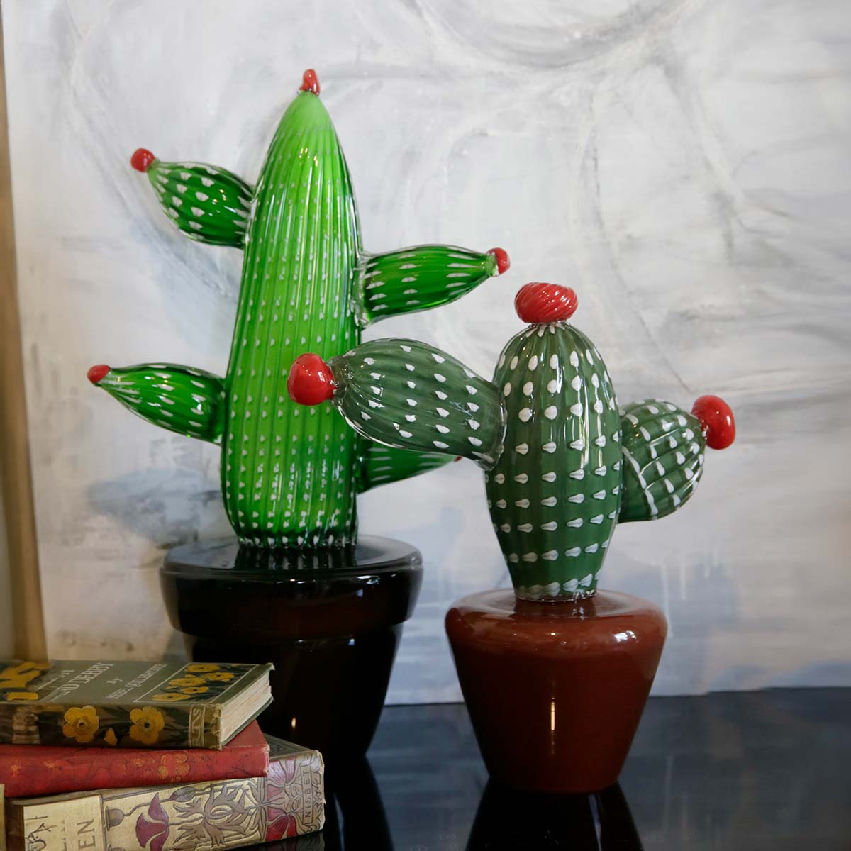 Exquisite Cactus Medium Blown Murano Glass Sculpture - Handcrafted Italian Art for Home Decor, Office & Gift Giving