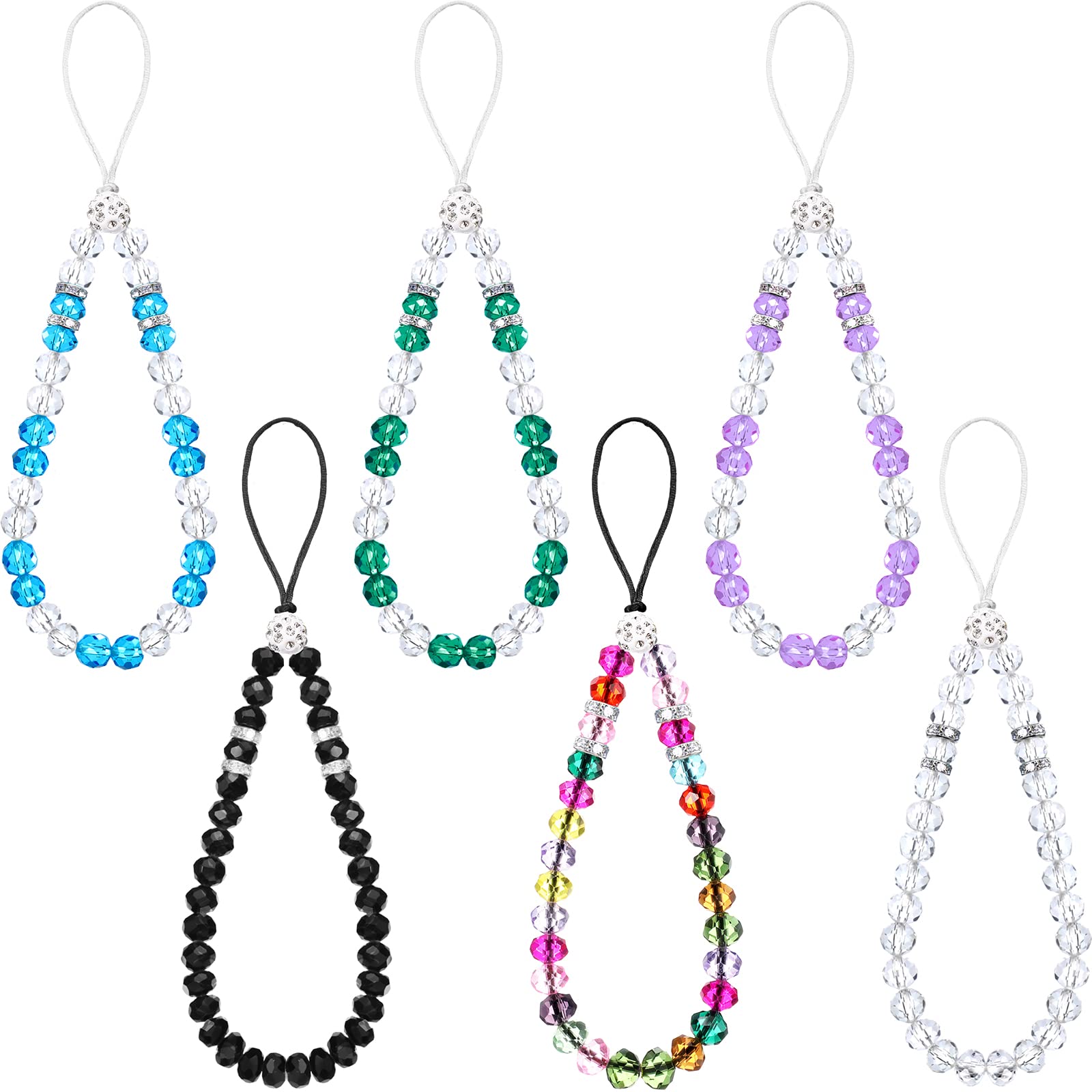 Beaded Phone Lanyard Strap - Crystal Charm Wristlet for Women (6 Pack) - Perfect for Parties & Events