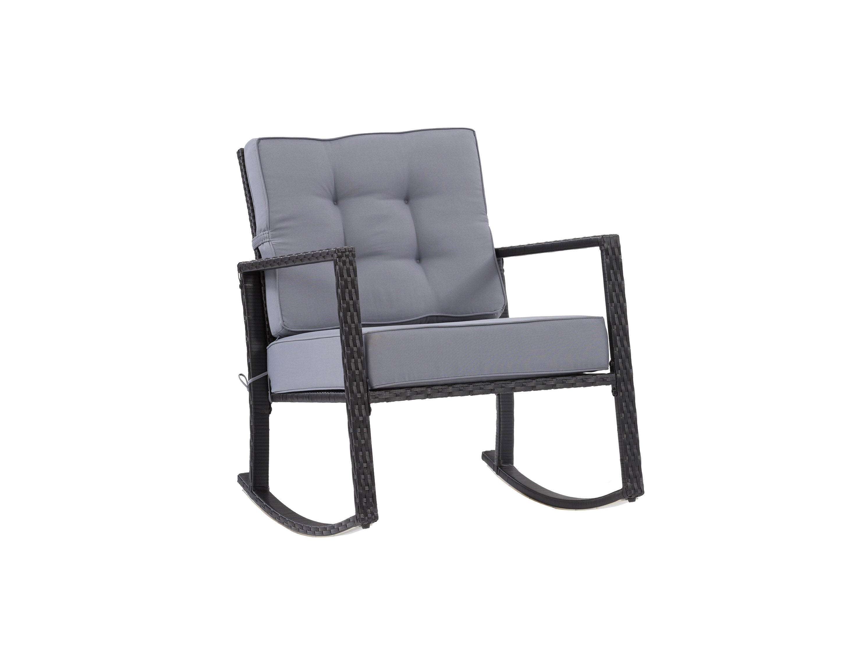 Black and Grey Wicker Outdoor Rocking Chair - Patio, Garden, Porch Furniture for Relaxing - Weather-Resistant Rattan Rocker for Backyard, Poolside or Sunroom