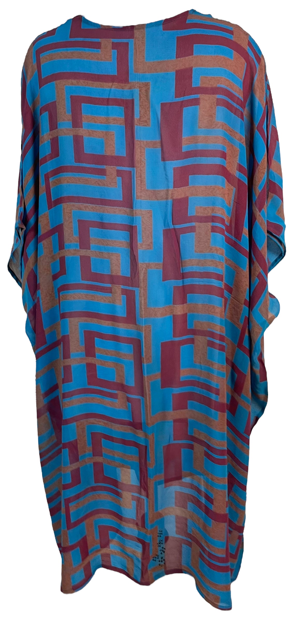 PRG6138 Sheer Wabi Sabi Pure Silk Midi Length Kaftan Dress - Elegant Boho Kimono Cover Up for Beach, Pool, Resort & Summer Vacation