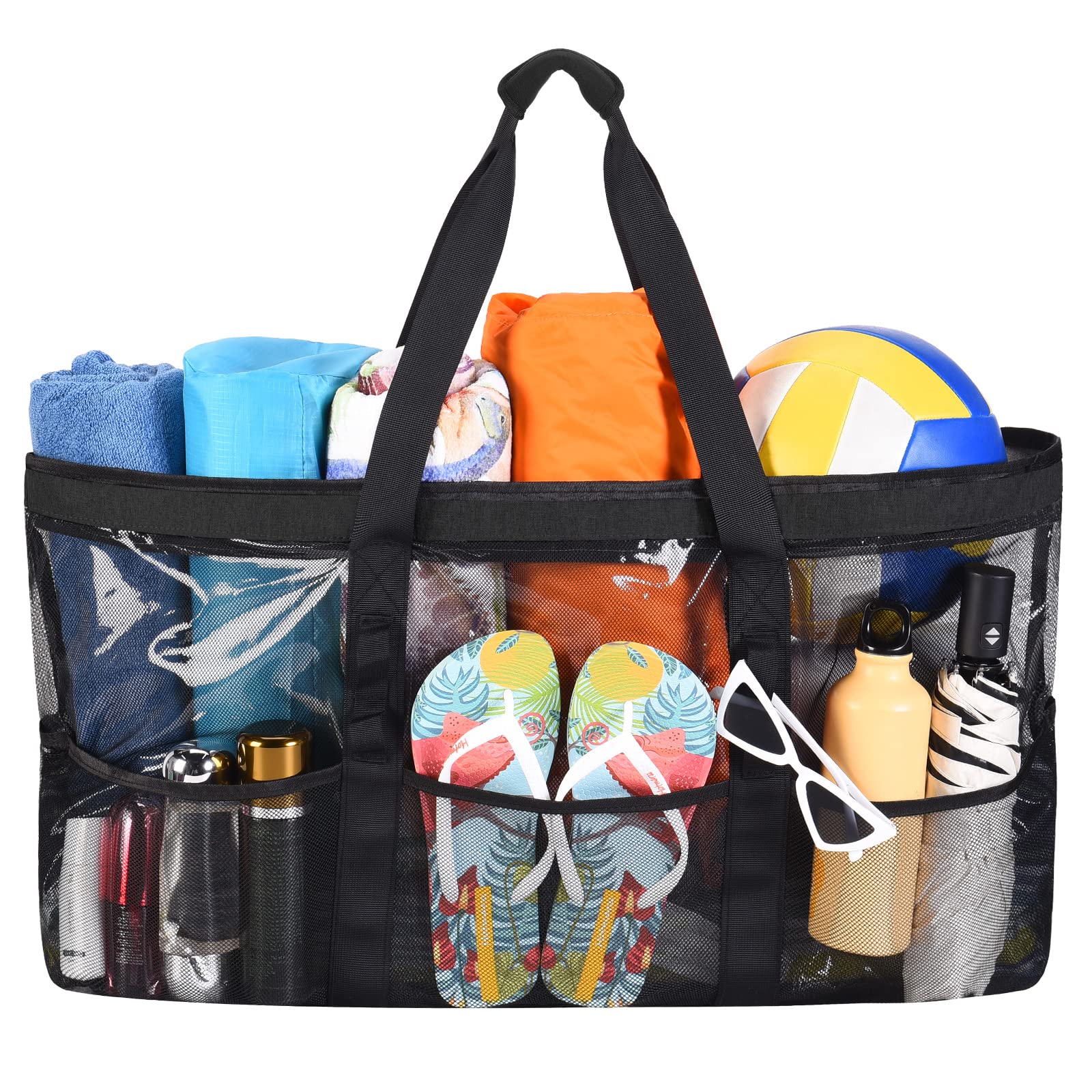 ATARNI Large Mesh Beach Bag - Oversized Foldable Tote with 7 Pockets for Swimming, Pool, Gym, Sports, Camping & Shopping | Waterproof Travel Bag for Beach Vacations, Workout Gear Storage & Outdoor Adventures