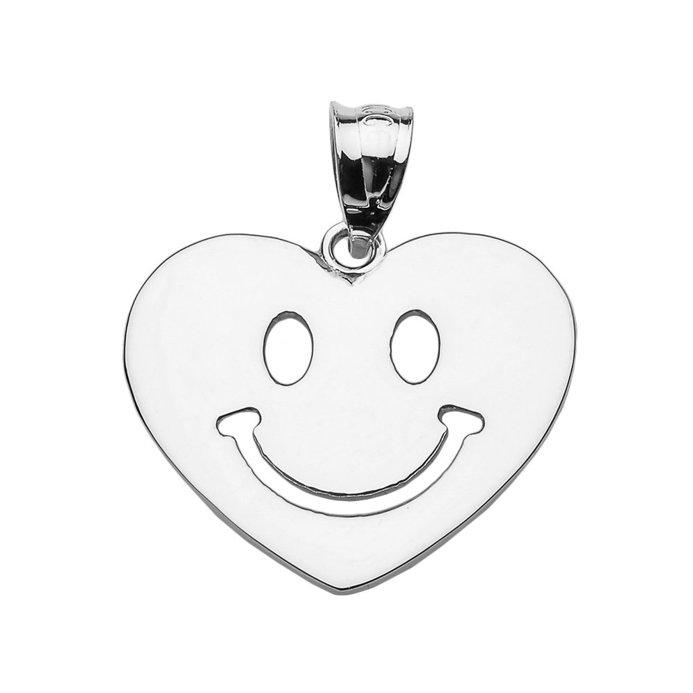 14K White Gold Happy Smiley Face Heart Charm Pendant Necklace - Dainty Cute Jewelry Gift for Women, Girls, Teens - Perfect for Valentine's Day, Birthday, Anniversary & Everyday Wear