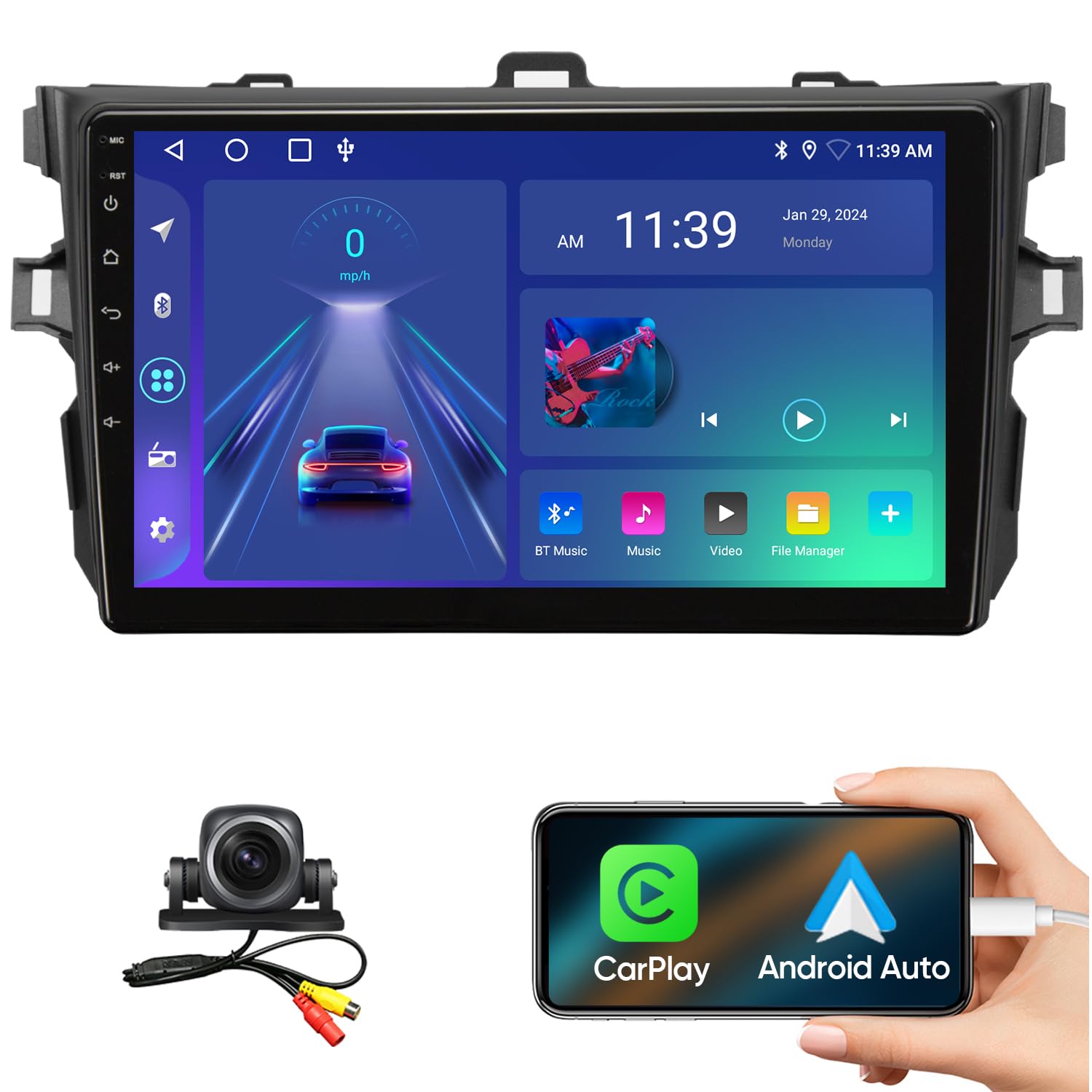 2008-2013 Toyota Corolla Car Stereo with Wireless CarPlay & Android Auto - Plug & Play, Steering Wheel Control, 5G WiFi, Bluetooth 5.0, GPS Navigation - Perfect for Commuting & Road Trips