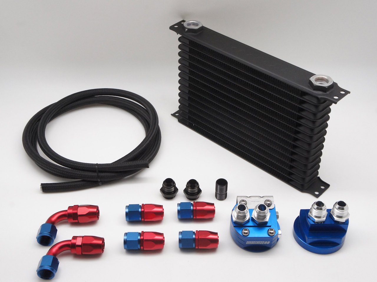 Autobahn88 Universal Oil Cooler Kit - 14-Row Cooler Tank, Relocation Adapter, 10ft Nylon Braided Hose & AN10 Fittings - Perfect for Car Engine Cooling & Performance Upgrades