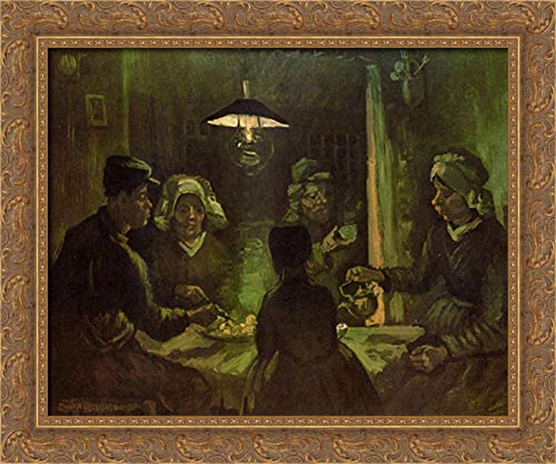 Vincent van Gogh The Potato Eaters Oil Painting Reproduction - 24x20 Inch Gold Ornate Wood Framed Canvas Art - Wall Decor for Living Room, Dining Room & Office
