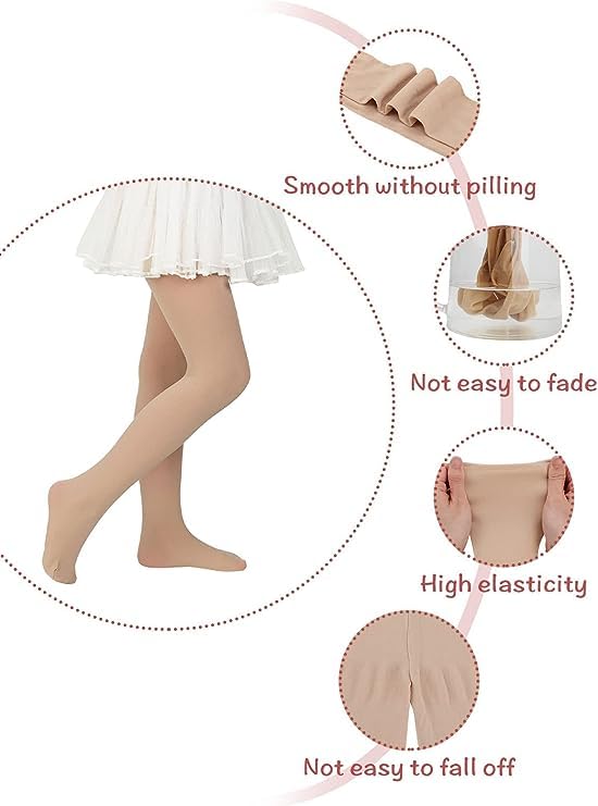 Zando 3-Pack Girls Ballet Dance Tights - Ultra Soft Footed Stockings for Toddlers & Kids - Perfect for Ballet Class, Dance Practice & Athletic Activities