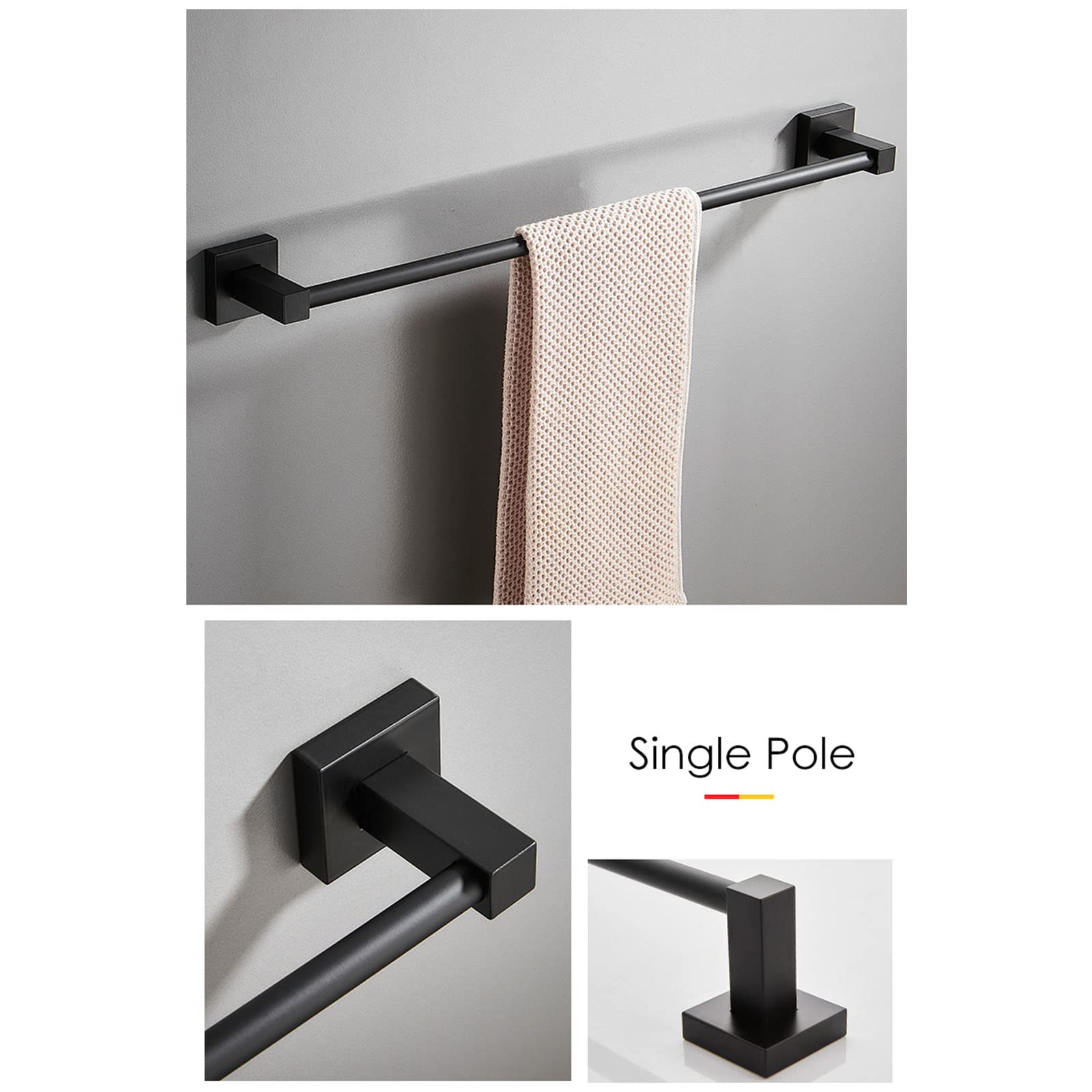 6-Piece Matte Black Bathroom Hardware Set - Double Towel Bar, Towel Rack, Towel Ring & Toilet Brush Holder - Durable Aluminum Bathroom Accessories for Modern Home Decor (Ideal for Bathroom Organization & Space Saving)