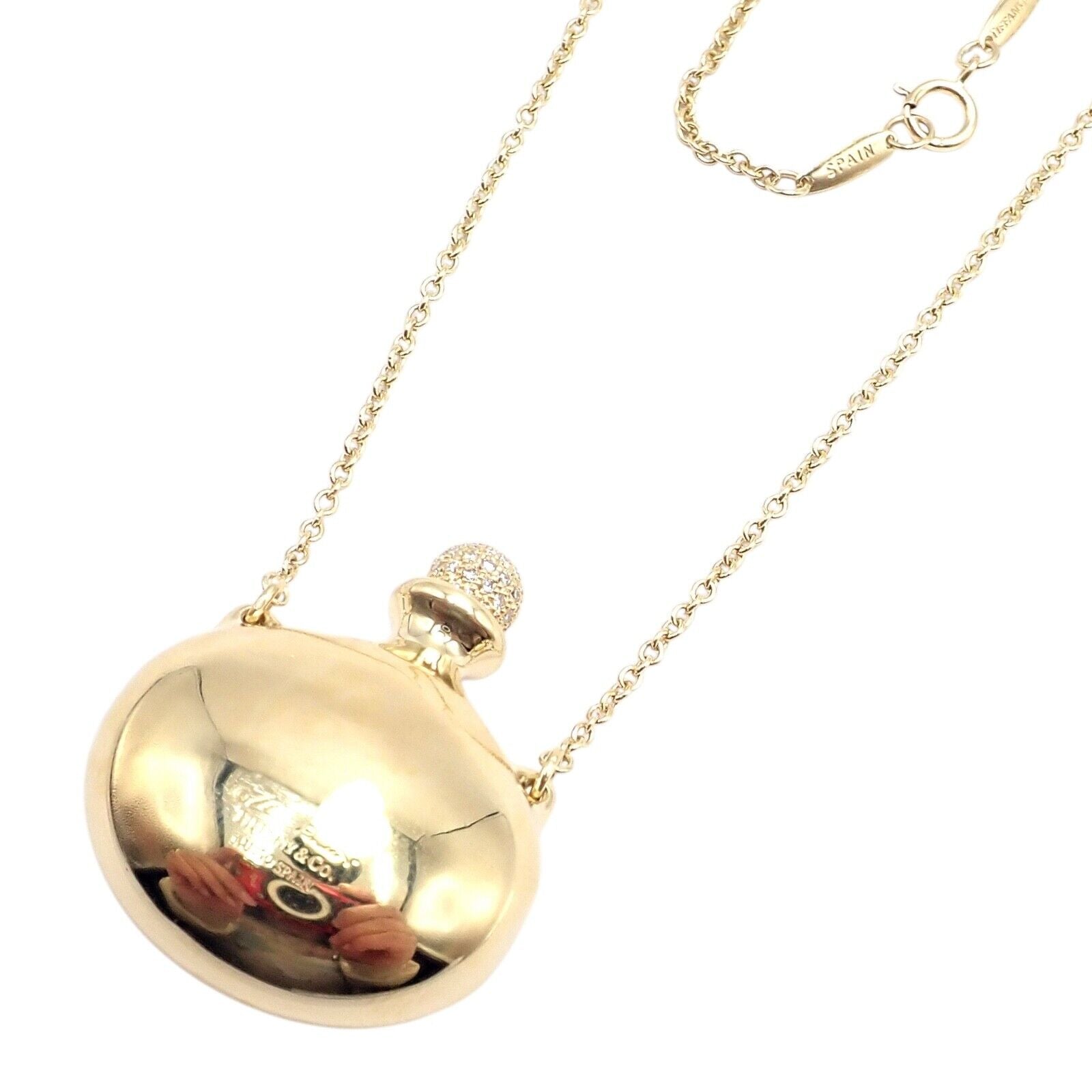 Tiffany & Co Peretti 18k Yellow Gold Diamond Bottle Pendant Necklace - Extra Large Luxury Jewelry for Women, Perfect Gift for Anniversary & Special Occasions