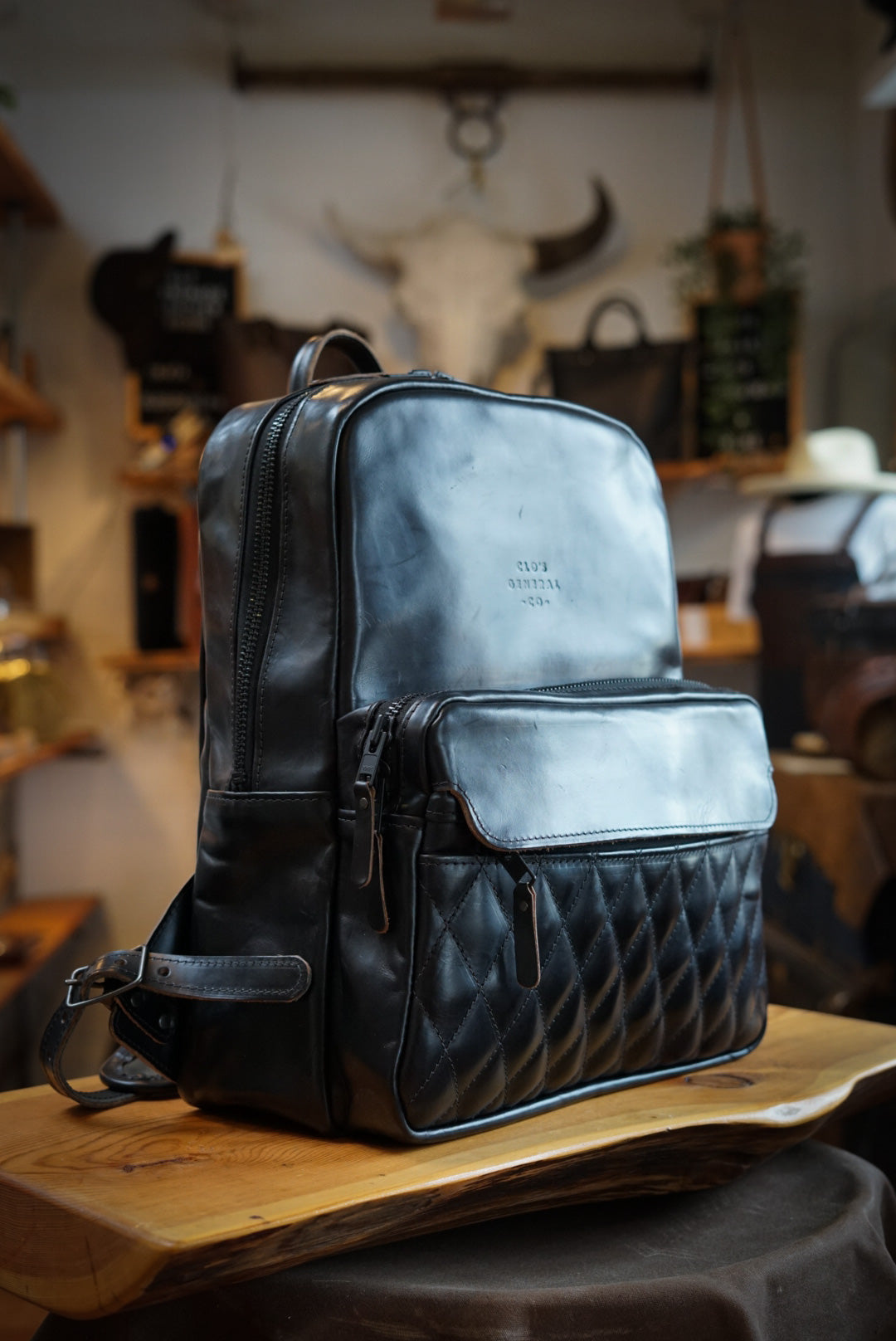 Premium Commuter Backpack for Men & Women - Durable Diamond Stitch Design with Horween Black Leather - Perfect for Work, Travel & Daily Use