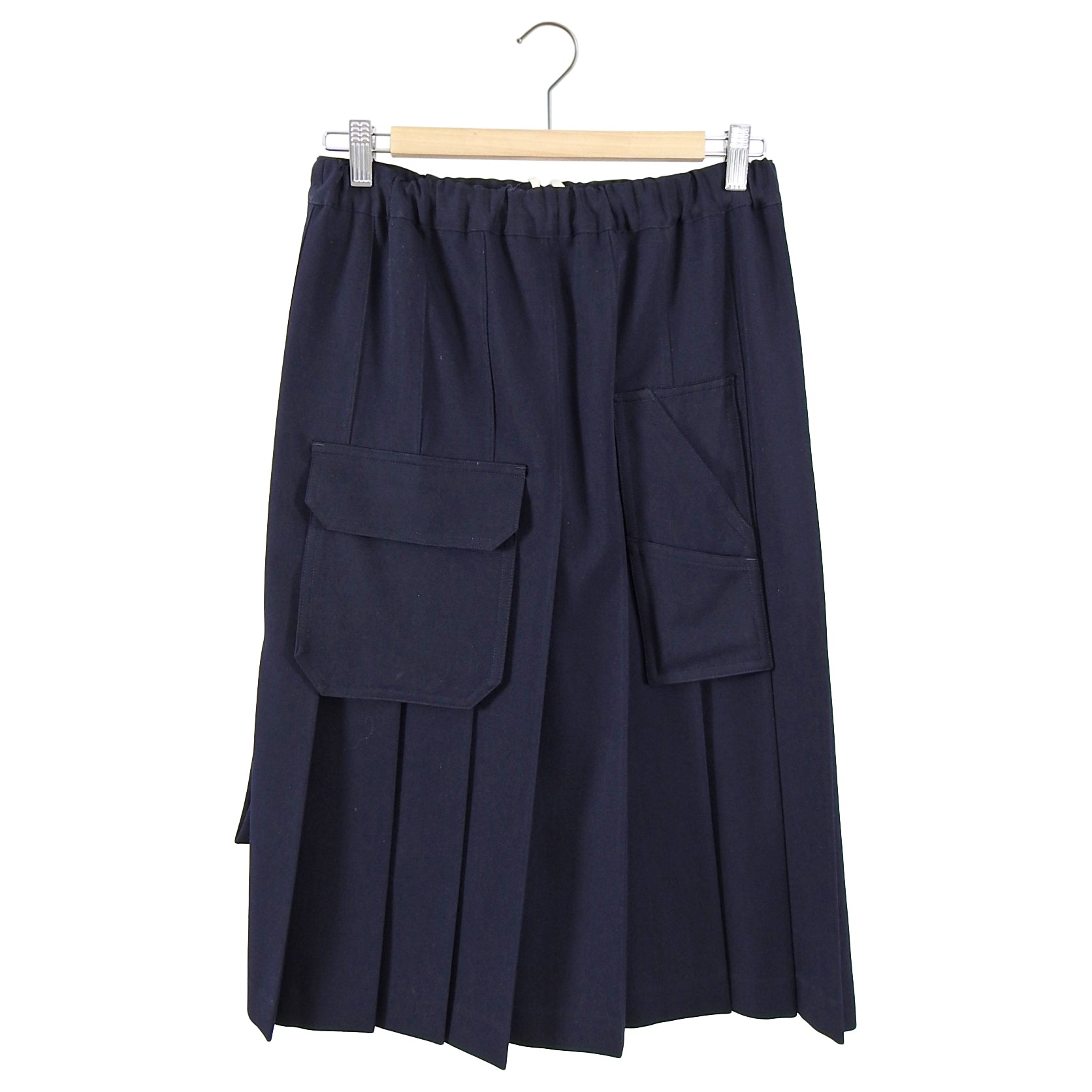 Comme des Garcons Navy Blue Wool Gabardine Pleated Skirt for Women XS - Elegant Office Wear & Casual Outfit