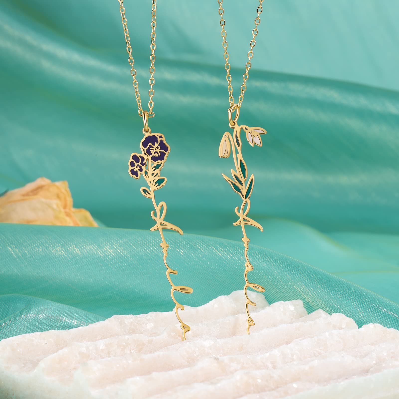 Custom Birth Flower Necklace for Women - Personalized Month Flower Name Pendant Jewelry | Dainty Floral Necklace Gift for Mom, Girlfriend, Wife | Perfect for Birthdays, Anniversaries & Mother's Day