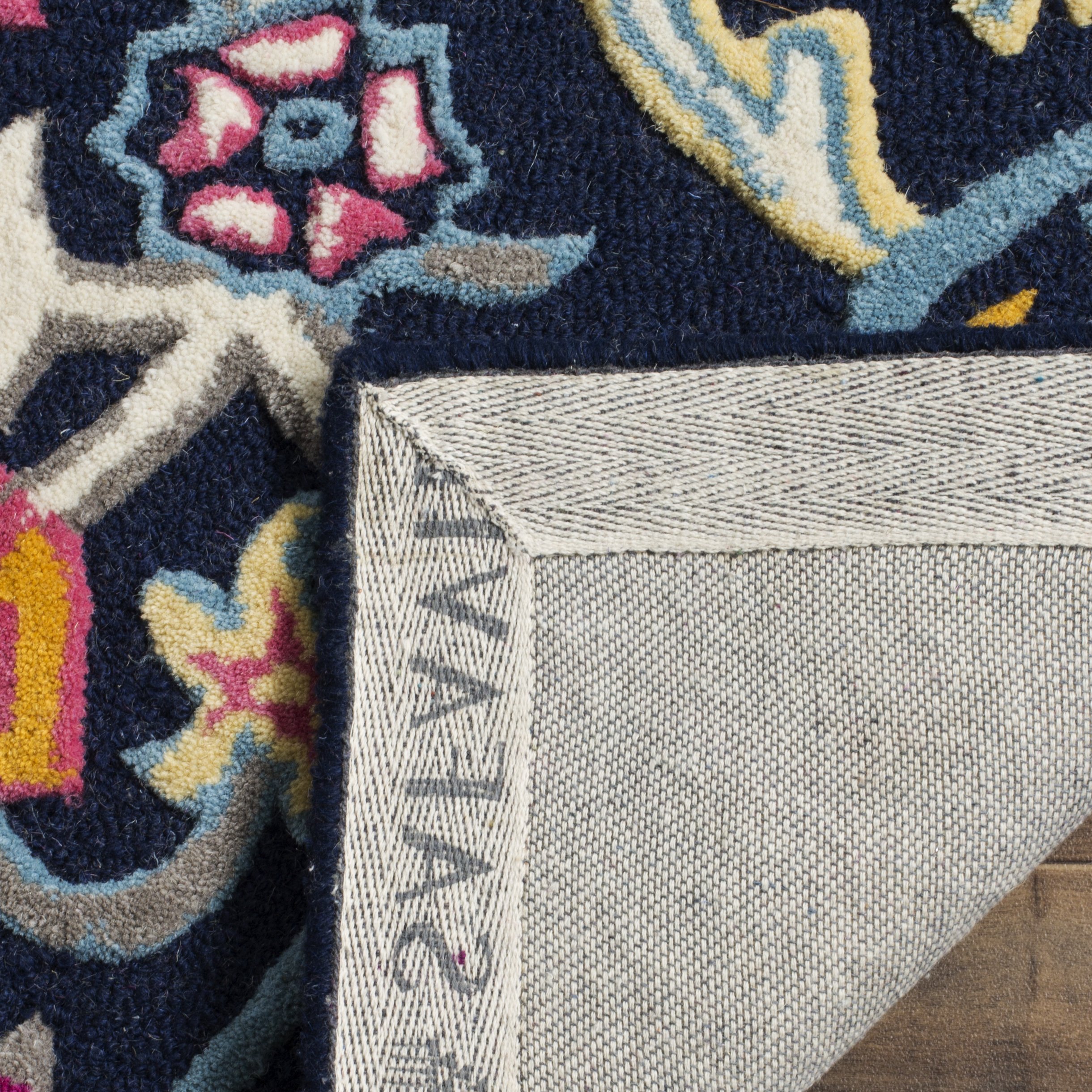 SAFAVIEH Bellagio Collection 7' Square Navy Blue Multi Medallion Handmade Premium Wool Area Rug - Perfect for Living Room, Bedroom & Office Decor