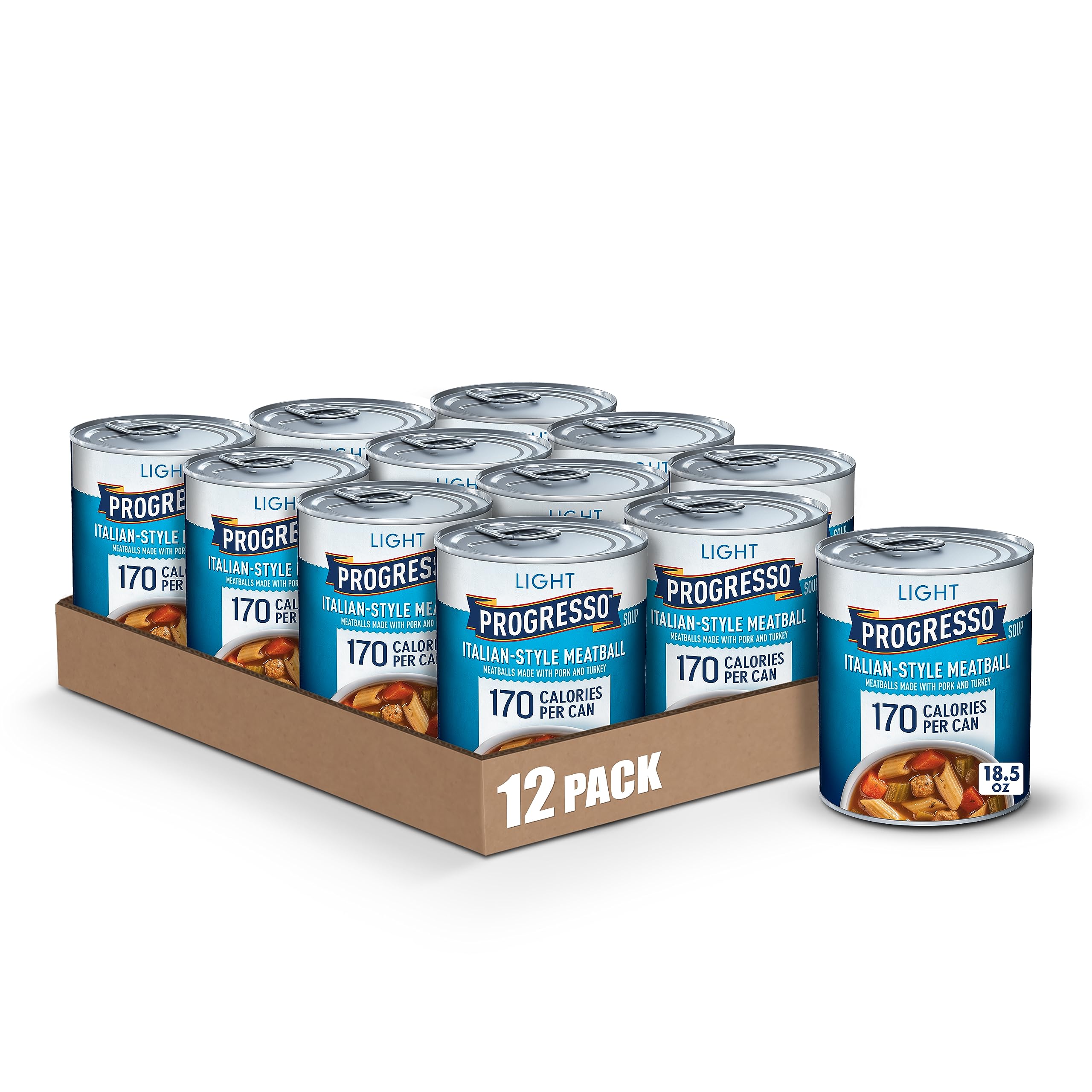 Progresso Light Italian-Style Meatball Canned Soup - 18.5 oz (Pack of 12) | Low-Calorie Ready-to-Eat Meal for Quick Lunches, Office Meals & Emergency Pantry Stock