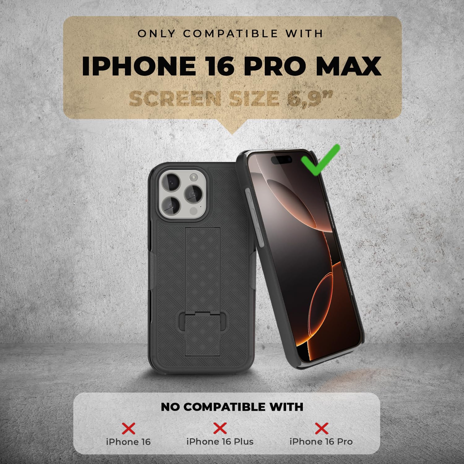 MOTIVE iPhone 16 Pro Max Holster Case with Belt Clip - Slim Rugged Shockproof Protective Cover & Kickstand (6.9 Inch) | Ranger Series - Perfect for Outdoor Activities, Construction Work and Daily Use