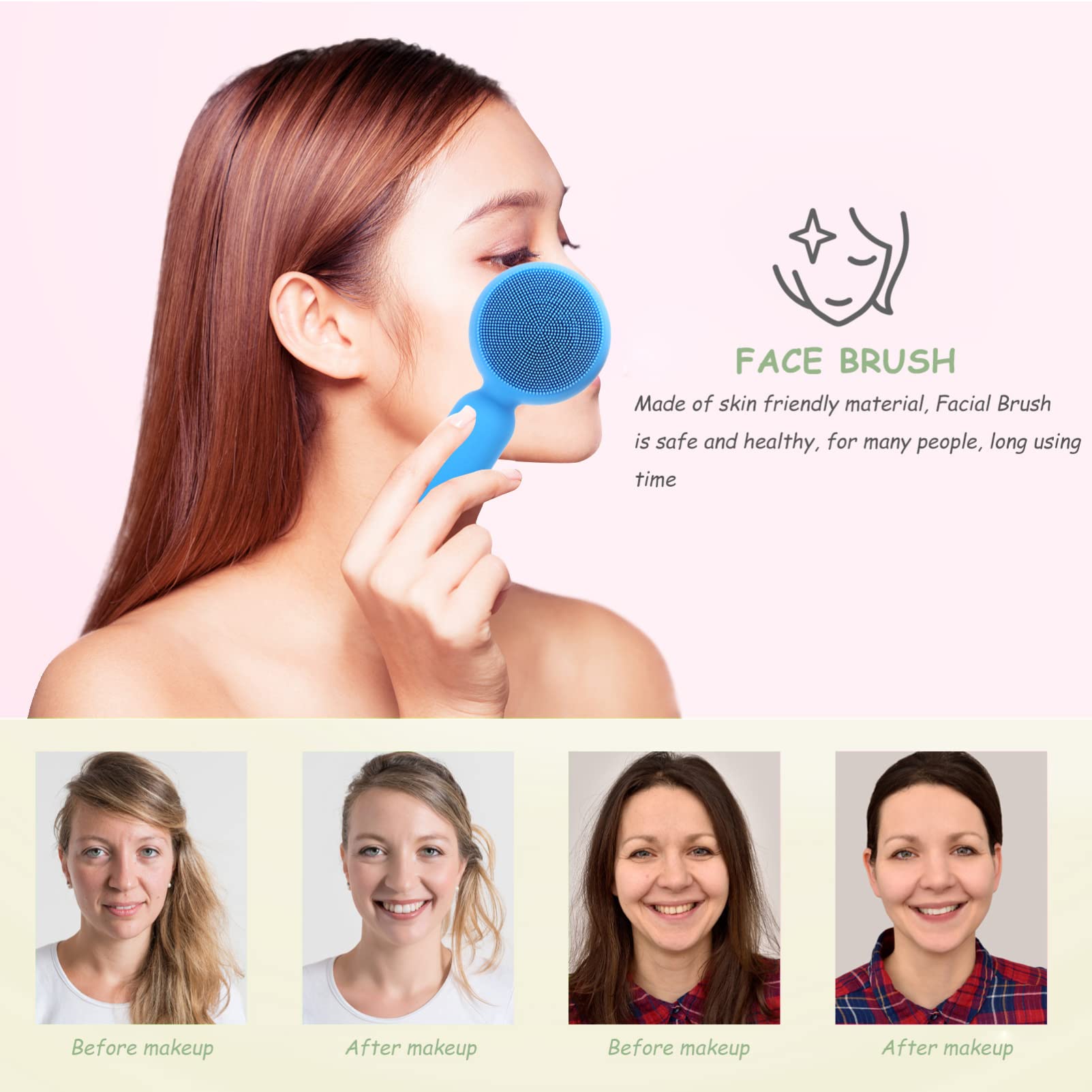 FRCOLOR 2-Pack Silicone Facial Cleansing Brush - Gentle Exfoliator & Scrubber for Deep Cleaning, Blackhead Removal & Skin Rejuvenation - Soft Manual Face Wash Brush for Women - Perfect for Daily Skincare Routine & Spa-Like Facial Massage at Home