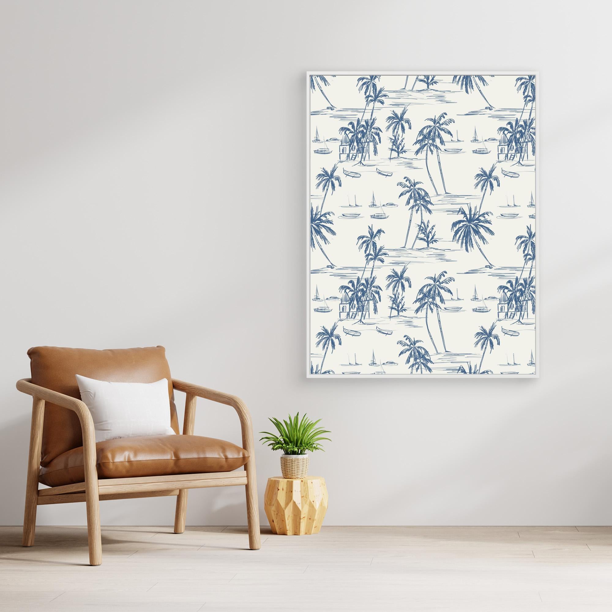 Blue Beach Pattern Canvas Print by Anis Illustration - Coastal Wall Art for Living Room, Bedroom & Office Decor