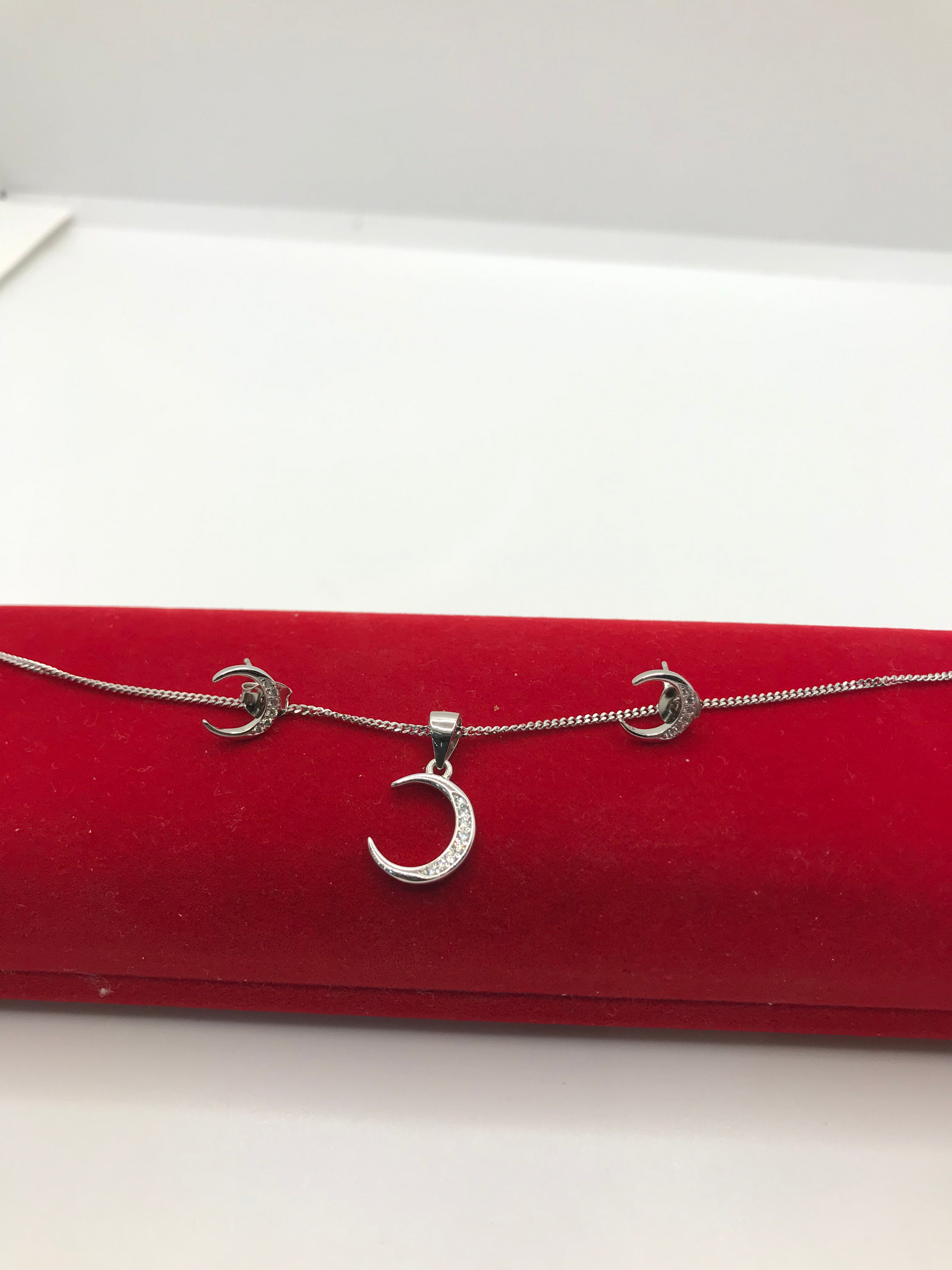 Sterling Silver Moon Necklace & Earrings Set - Elegant Celestial Jewelry for Women | Perfect for Gifts, Parties, and Everyday Wear