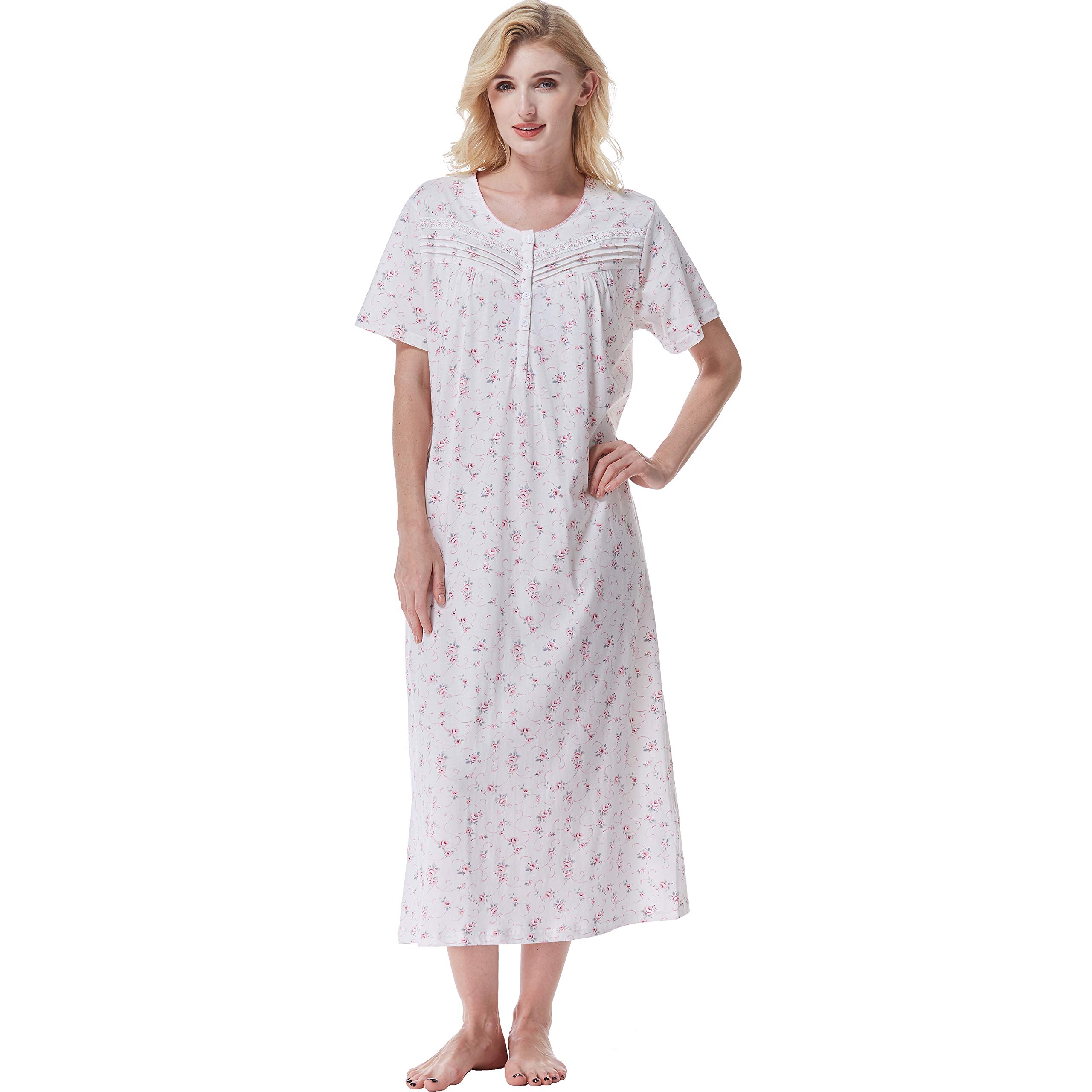 Keyocean Women's 100% Cotton Short Sleeve Nightgown - Soft & Comfortable Sleepwear for Ladies - Perfect for Summer Nights, Lounging & Relaxing at Home