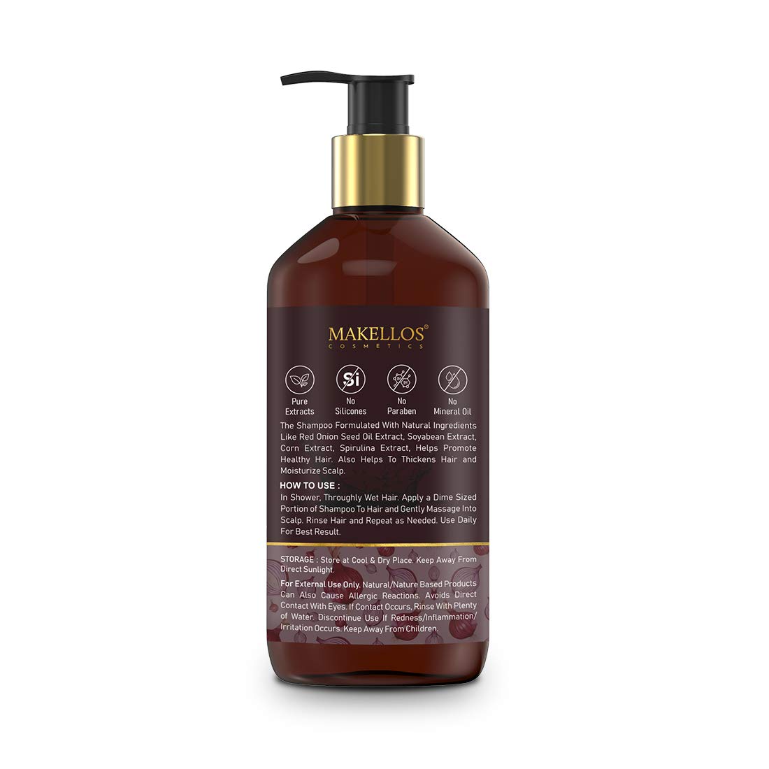 MAKELLOS Onion Shampoo for Hair Growth & Scalp Care - 300ml with 5 Natural Extracts & Vitamin E | Reduces Hair Fall, Strengthens Roots, Prevents Dandruff | Ideal for Thinning Hair, Dry Scalp & Daily Hair Care (Natural Formula)