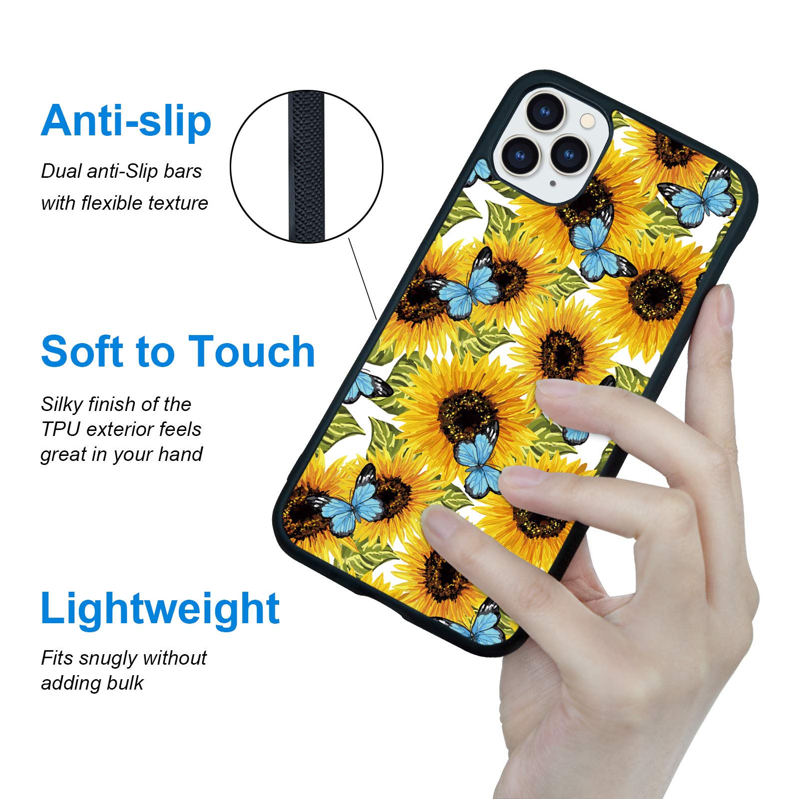 Shockproof Cute Blue Butterfly Flower Phone Case for iPhone 11 Pro Max 6.5 Inch - Protective Durable Cover for Women Men Boys Girls Kids - Perfect for Daily Use, Outdoor Activities & Gift Giving