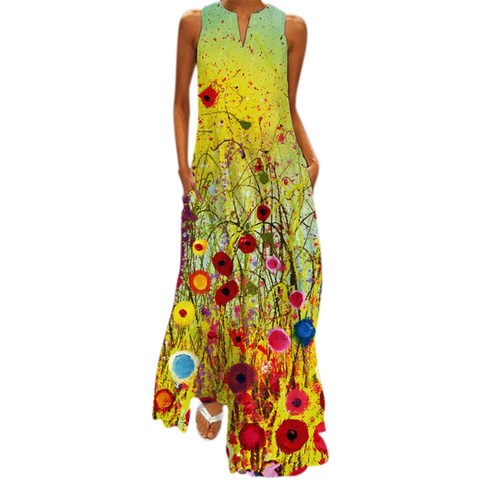 Women's Floral Boho Maxi Dress - Sleeveless Casual Summer Sundress for Beach, Party & Vacation | Lightweight & Comfortable Tunic Long Dress