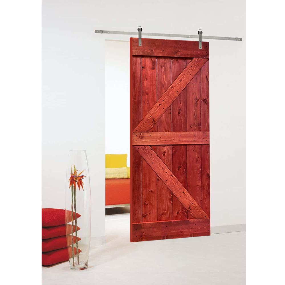 TMS Paneled Wood Colonial Maple Stained K Series DIY Barn Door With Sliding Hardware Kit (84