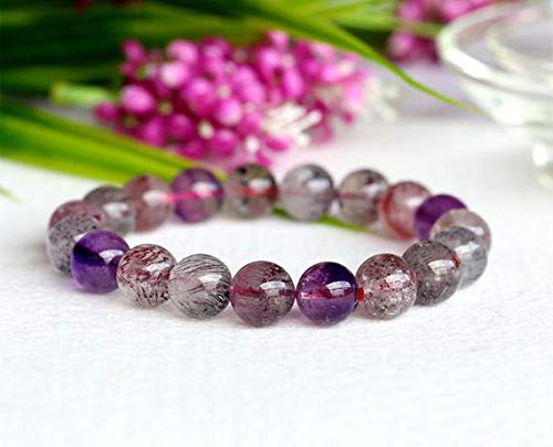 Natural Super Seven (7) Melody Stone Beads - 10mm Round Purple Pink Red Gemstone Bracelet Strand (Code-MVG-30189) for Healing Crystal Jewelry & Spiritual Energy Work