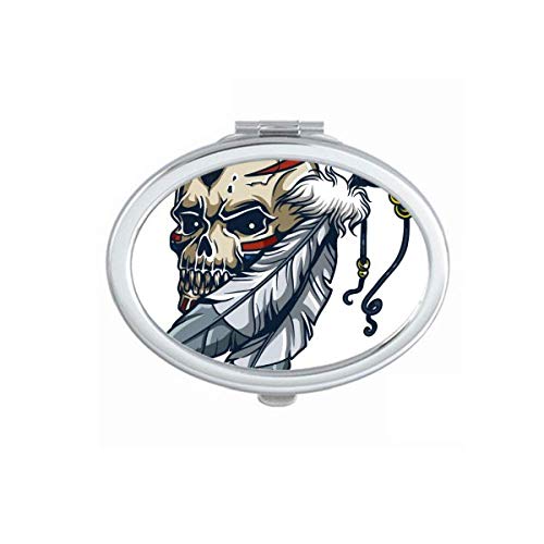 DIYthinker Feather Indian Skeleton Totem Mirror - Portable Foldable Double-Sided Makeup Mirror with Stand for Travel, Vanity & Home Decor
