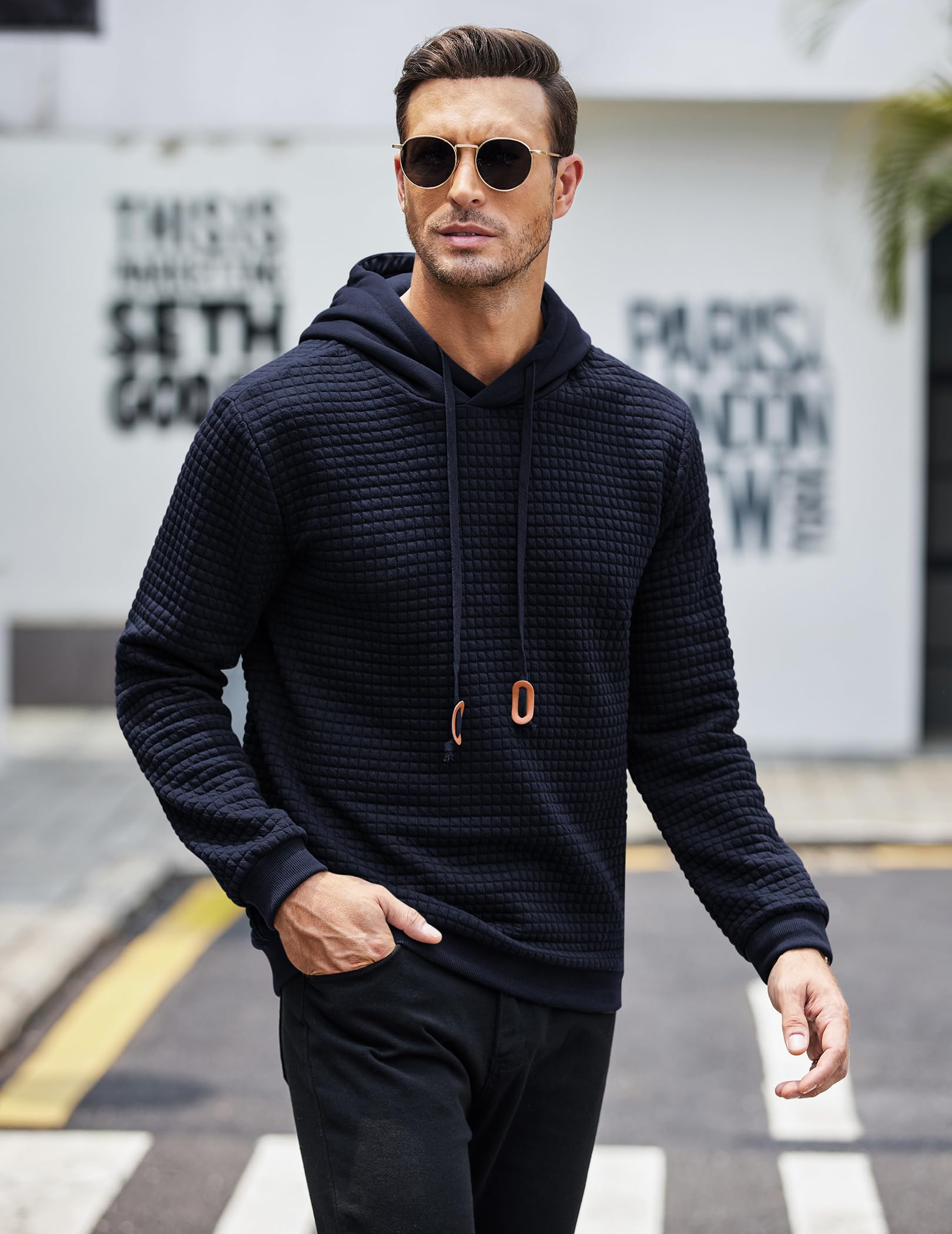 COOFANDY Men's Casual Hooded Sweatshirt - Long Sleeve Waffle Knit Pullover Hoodie with Drawstring for Fall & Winter | Perfect for Outdoor Activities, Streetwear and Everyday Comfort