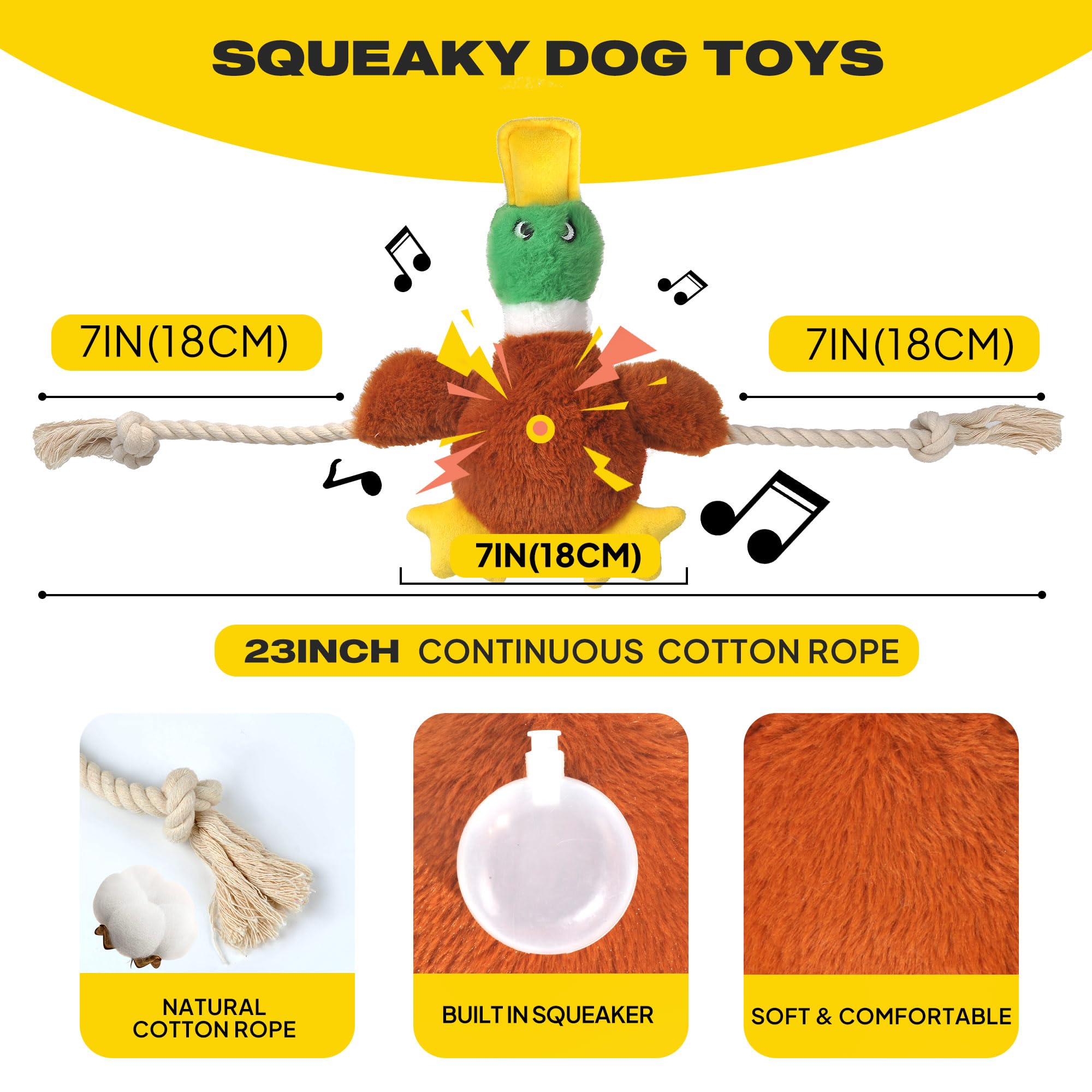 Durable Dog Toys for Aggressive Chewers - Tough Chew-Proof Rope & Plush Duck Toy for Small, Medium & Large Dogs - Interactive Squeaky Toys to Keep Pets Busy & Entertained - Perfect for Playtime, Training & Anxiety Relief