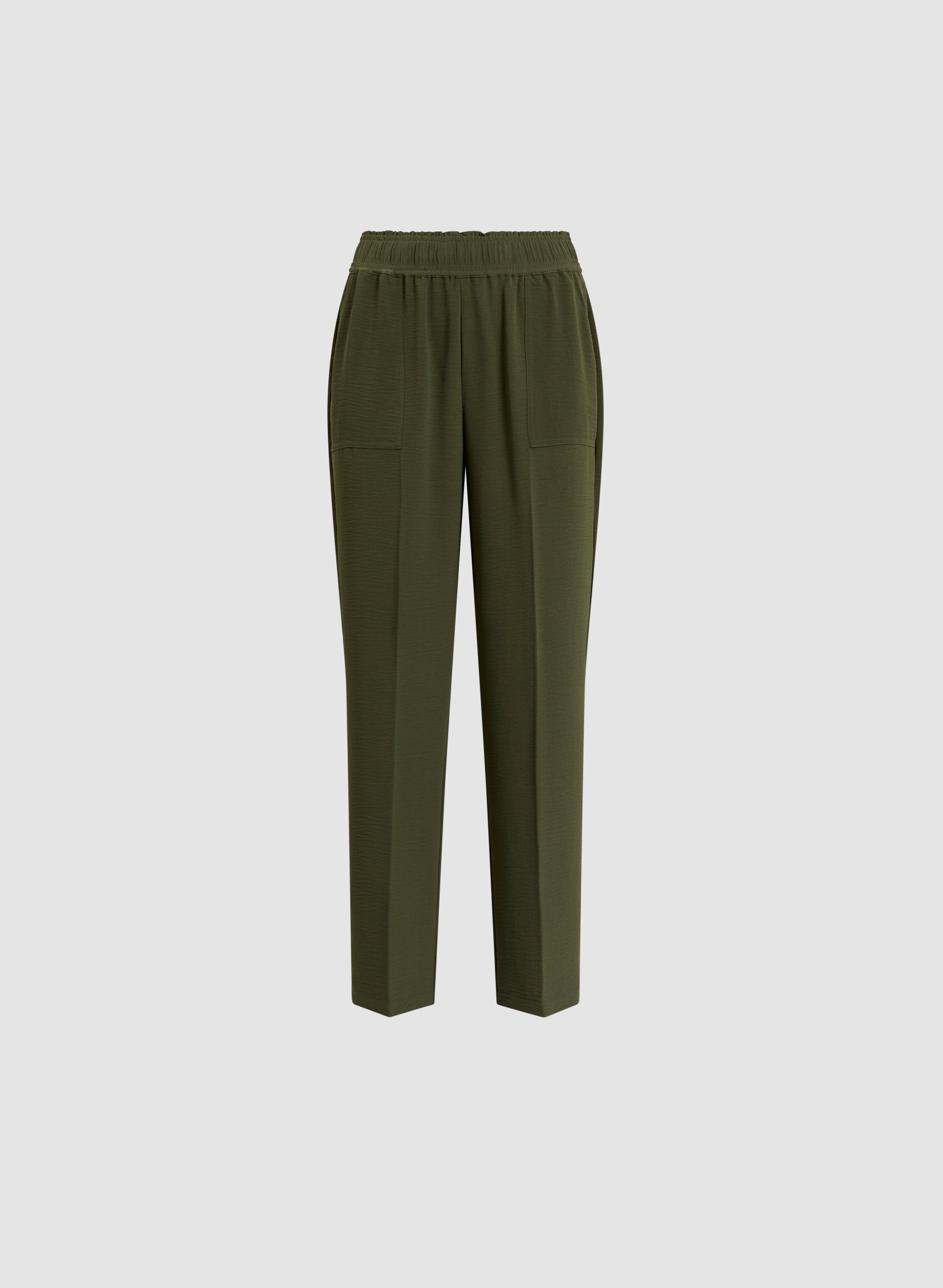 Comfortable Women's Crepe Pull On Pants - Stretchy High Waist Trousers for Work, Travel & Casual Wear